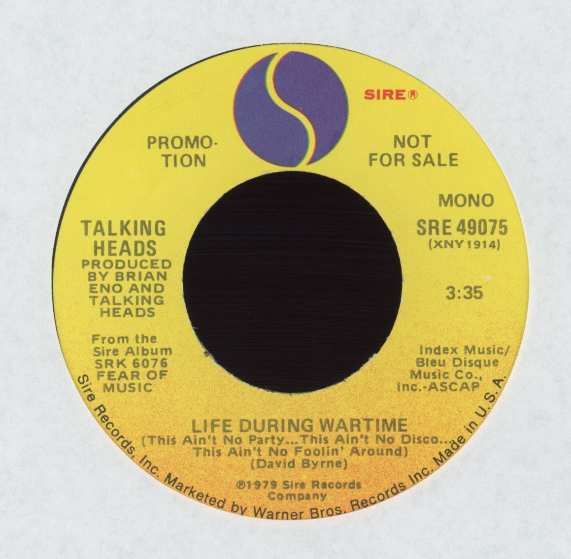 Talking Heads - Life During Wartime (This Ain't No Party...) on Sire Promo