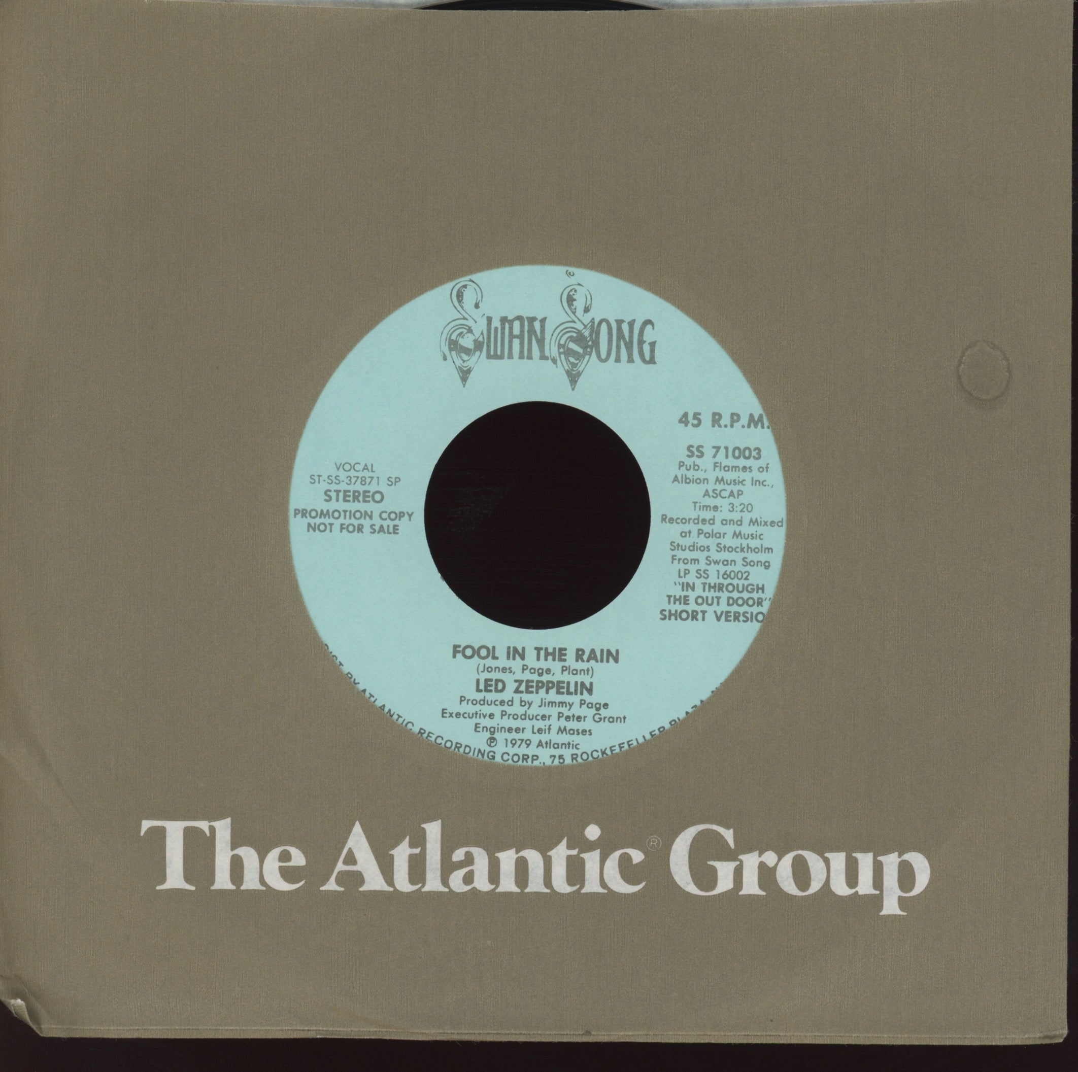 Led Zeppelin - Fool In The Rain (Long and Short Versions) on Swan Song Promo