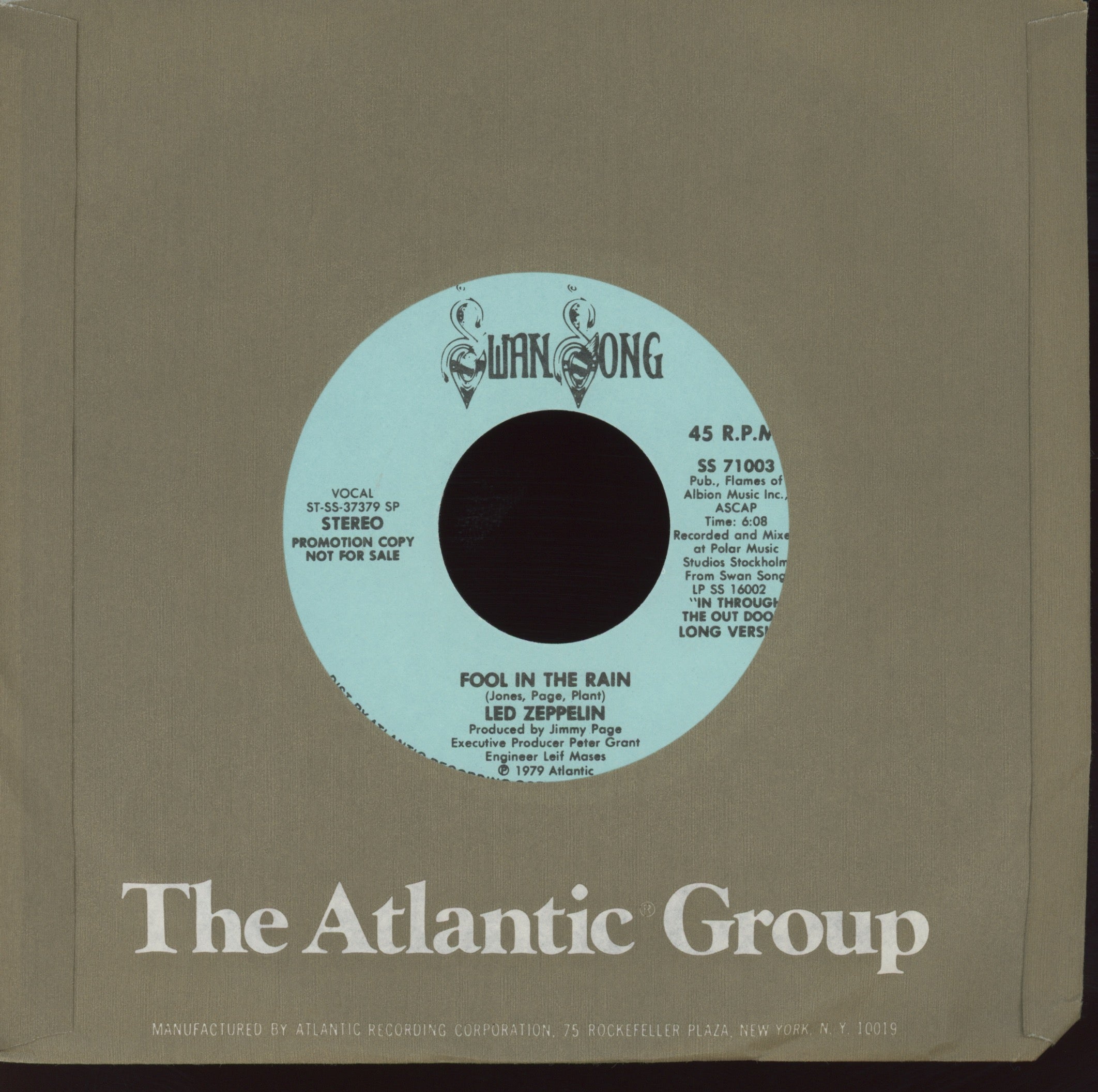 Led Zeppelin - Fool In The Rain (Long and Short Versions) on Swan Song Promo