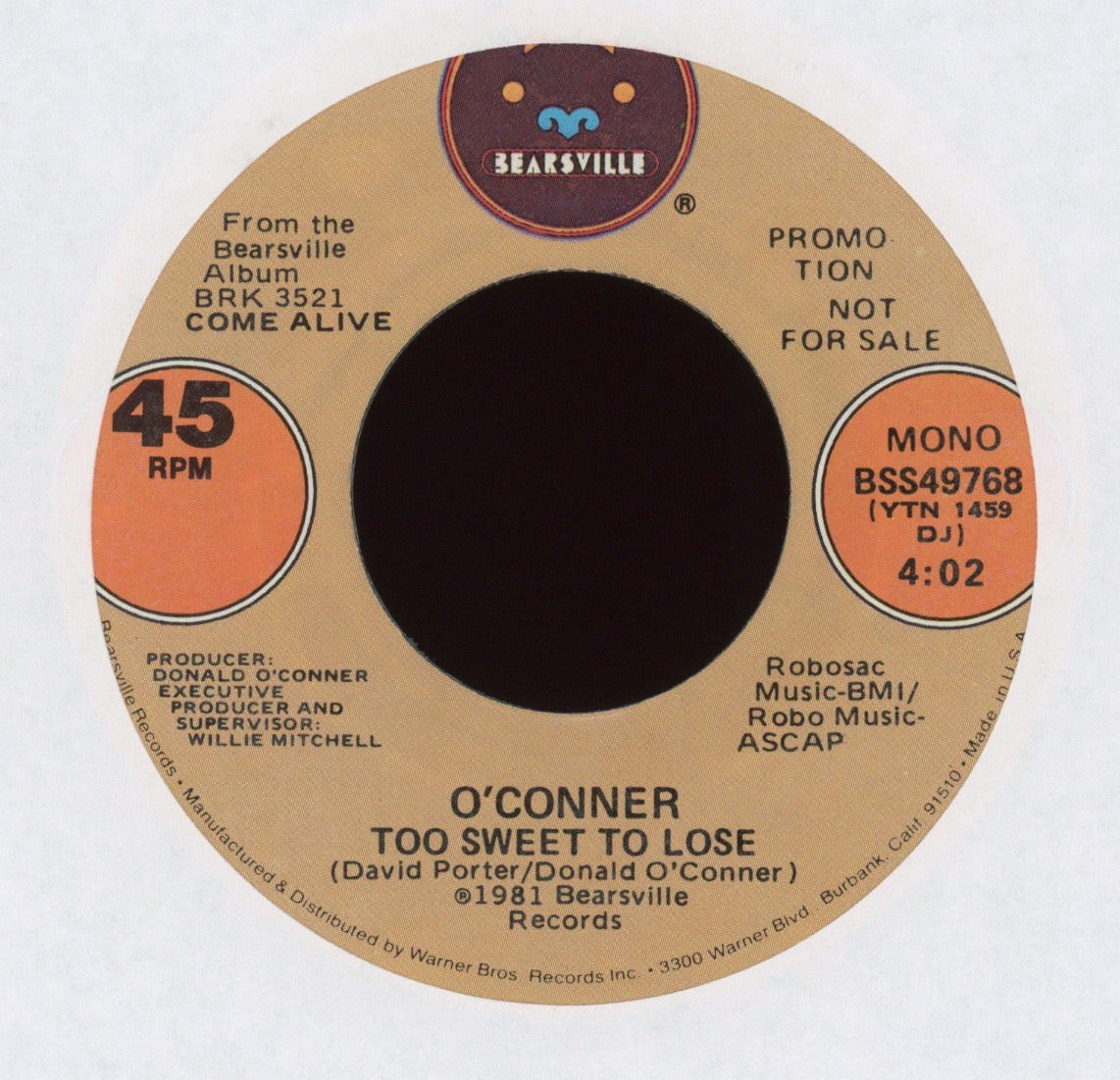 Donald O'Conner - Too Sweet To Lose on Bearsville Promo