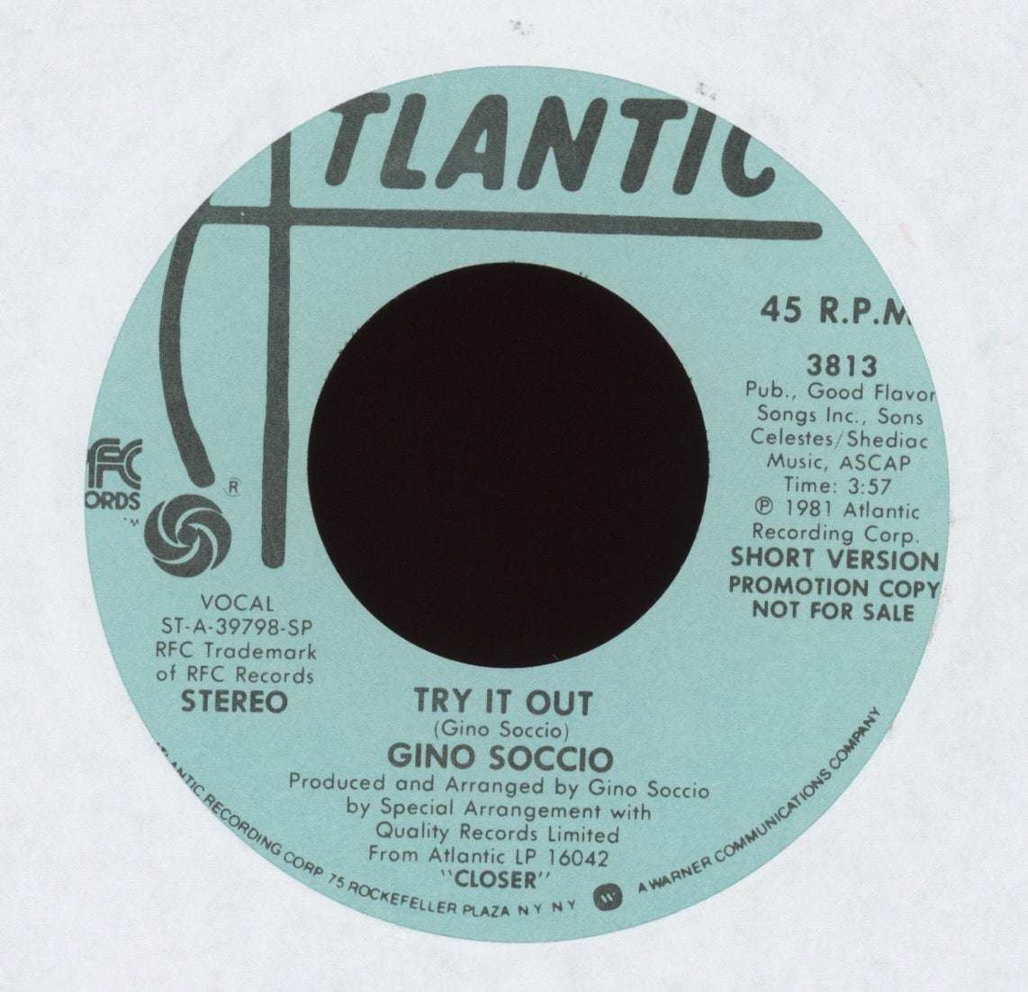 Gino Soccio - Try It Out on Atlantic Promo