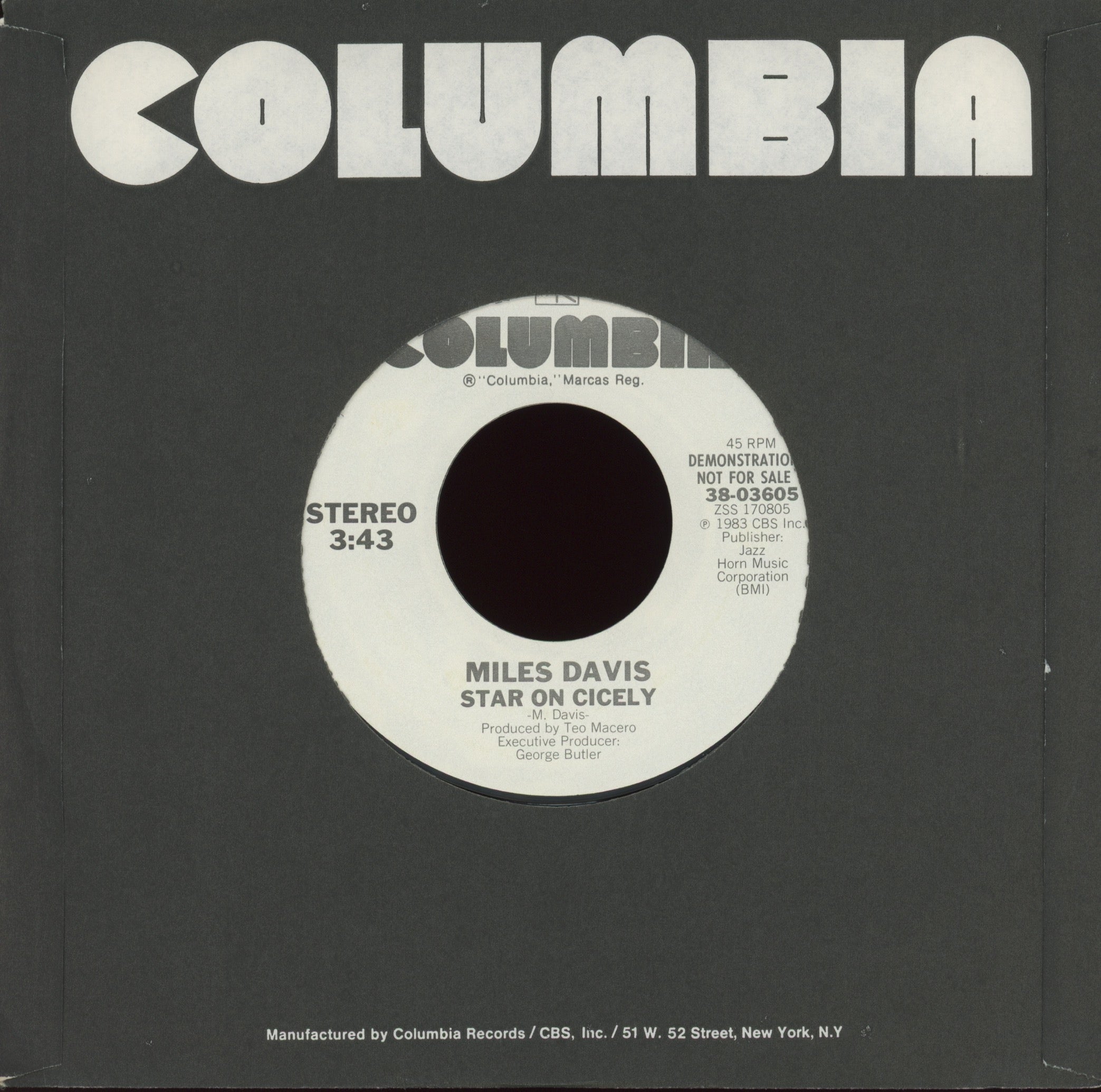 Miles Davis - Star On Cicely on Columbia Promo