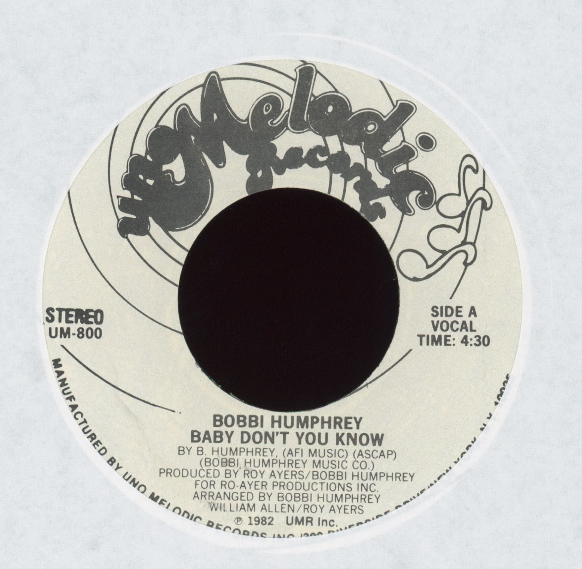 Bobbi Humphrey - Baby Don't You Know on Uno Melodic Promo With Press Release