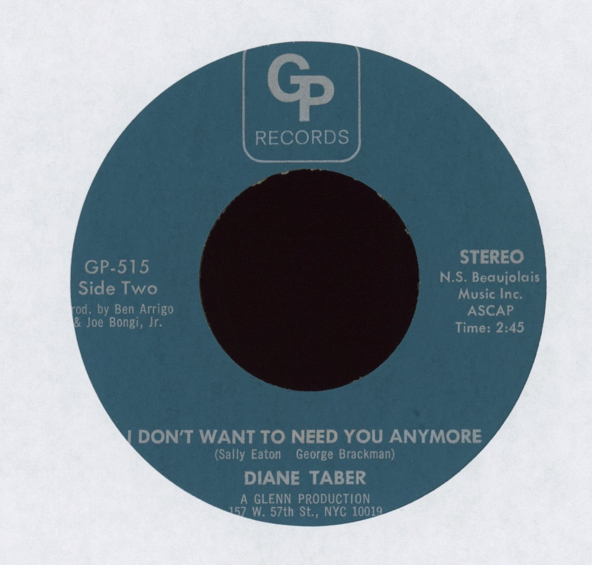 Diane Taber - I Don't Want To Need You Anymore on GP With Picture Sleeve