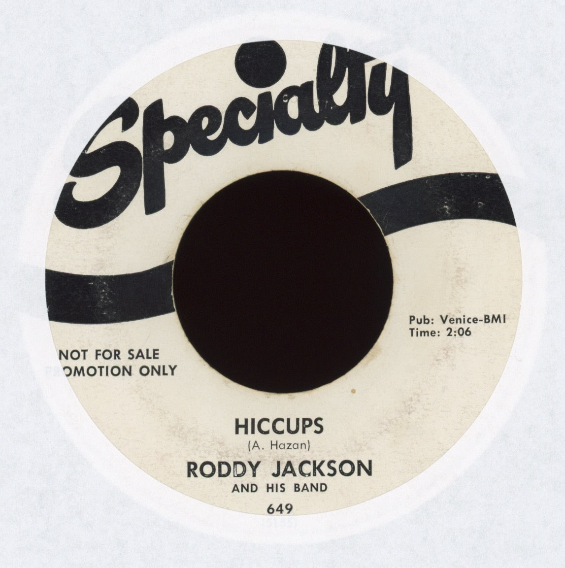 Roddy Jackson And His Band - Hiccups on Specialty Promo
