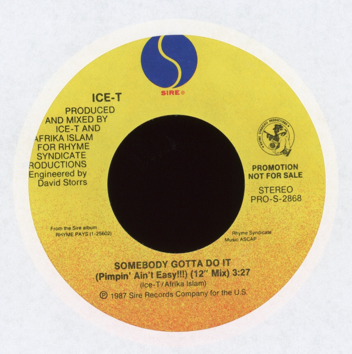 Ice-T - Somebody Gotta Do It (Pimpin' Ain't Easy!!!) on Sire Promo