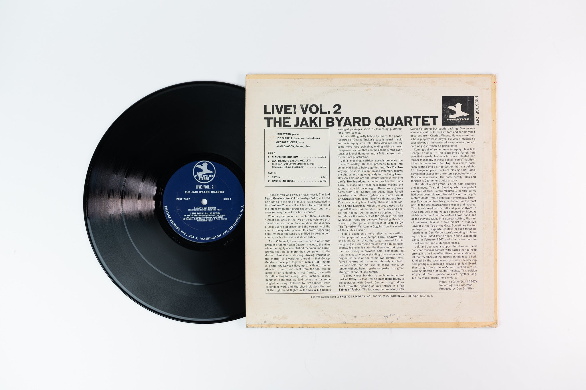 The Jaki Byard Quartet - Live! Vol. 2 on Prestige 7477 Stereo