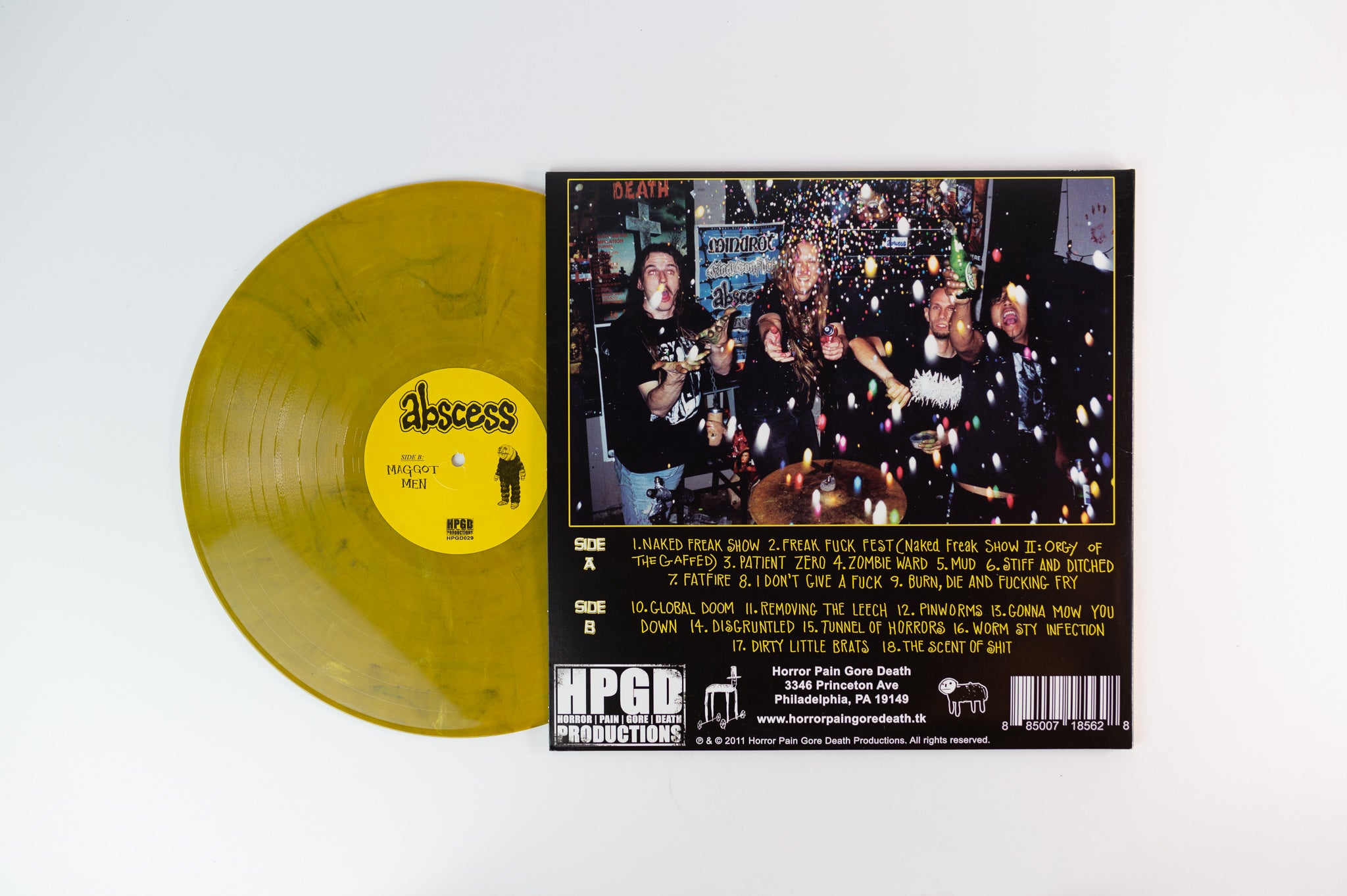 Abscess - Seminal Vampires And Maggot Men on HPGD Productions Limited Yellow Brown Splatter