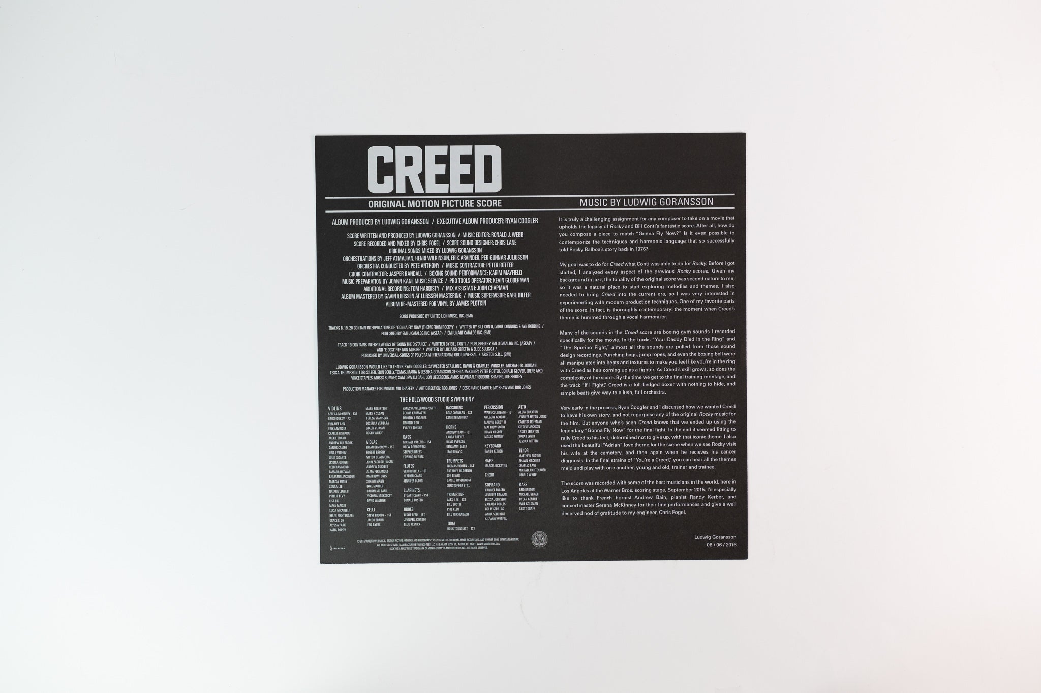 Ludwig Goransson - Creed (Original Motion Picture Score, Composer's Cut) on Mondo Limited Red White & Blue Tricolor