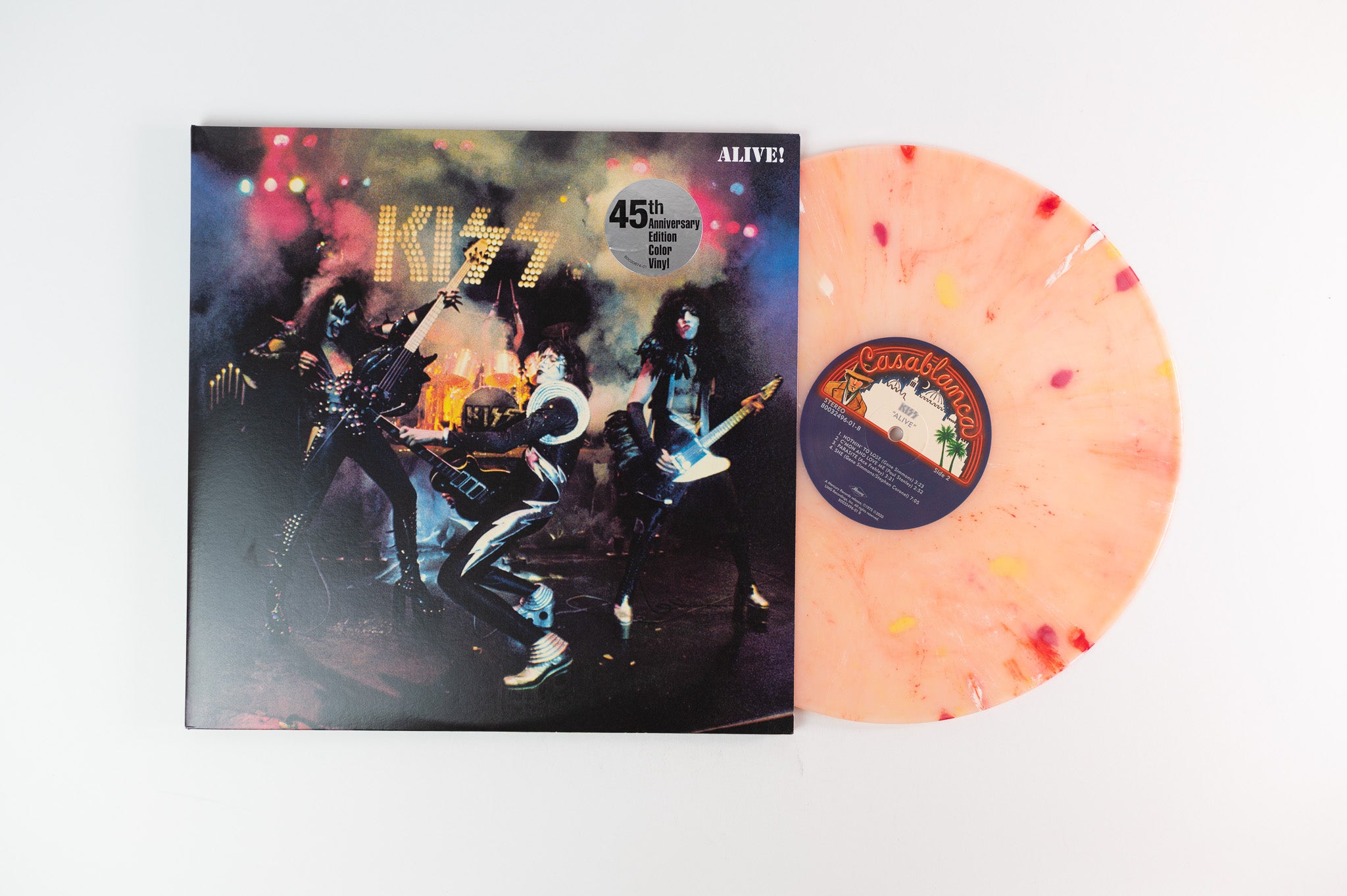 Kiss - Alive! on Casablanca Ltd Clear with White / Red / Yellow Swirl Reissue