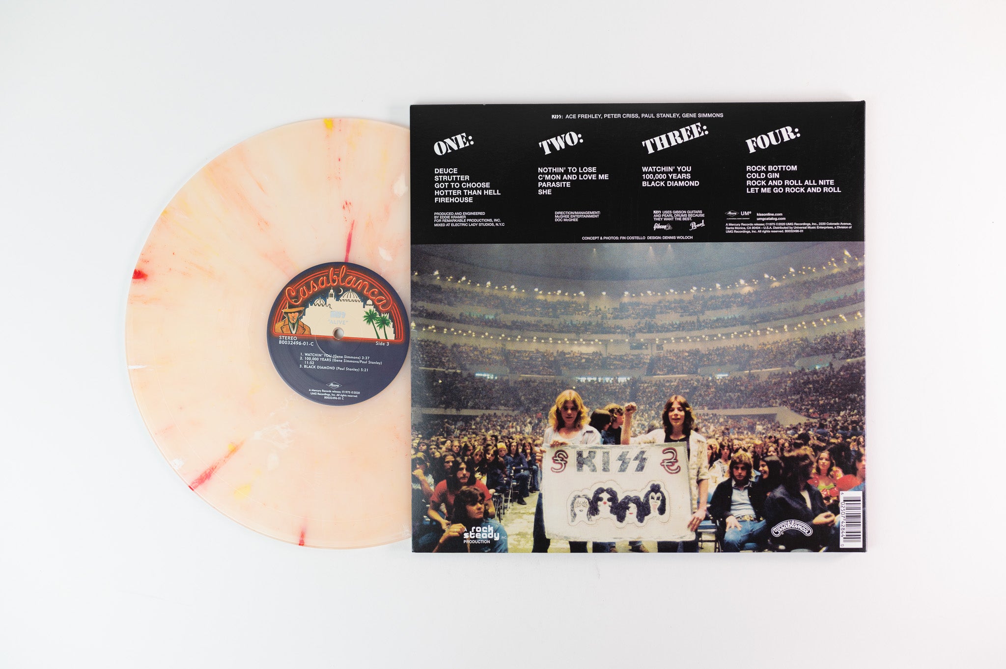 Kiss - Alive! on Casablanca Ltd Clear with White / Red / Yellow Swirl Reissue