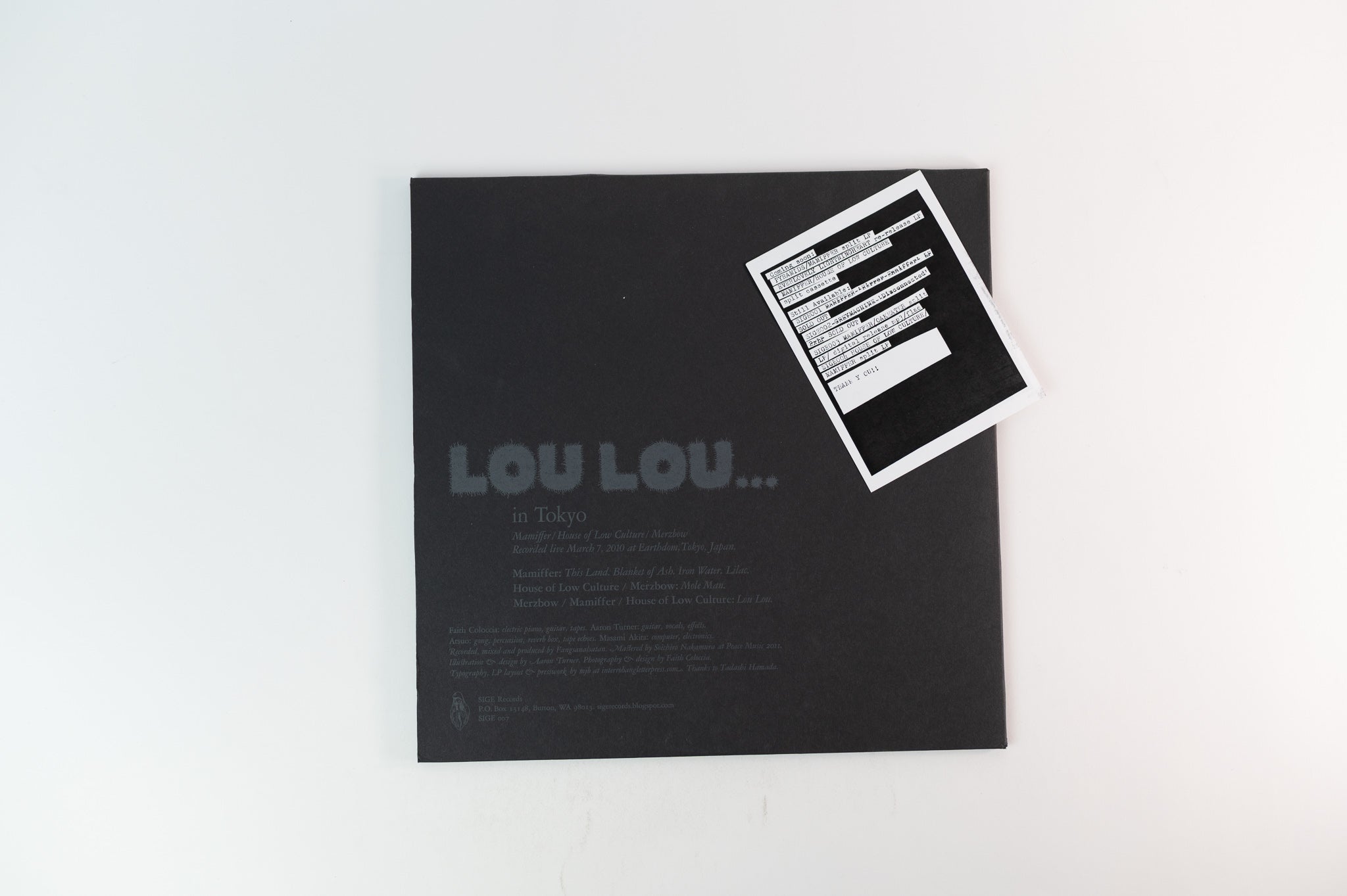 Mamiffer House Of Low Culture Merzbow - Lou Lou In Tokyo on Sige Clear Vinyl Etched
