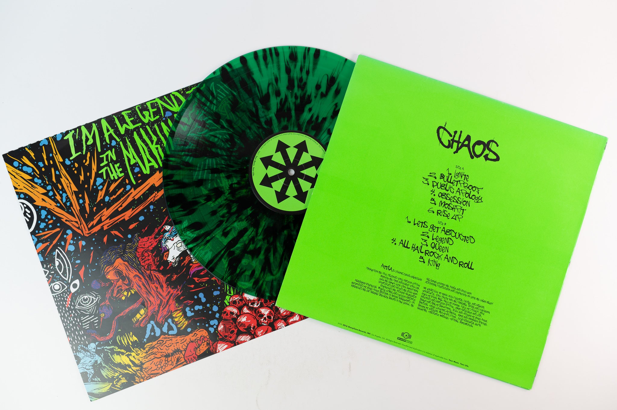 attila chaos スプラッター レコード 限定750枚 Attila - Chaos on Sharptone Limited Edition Transparent Green with Bla