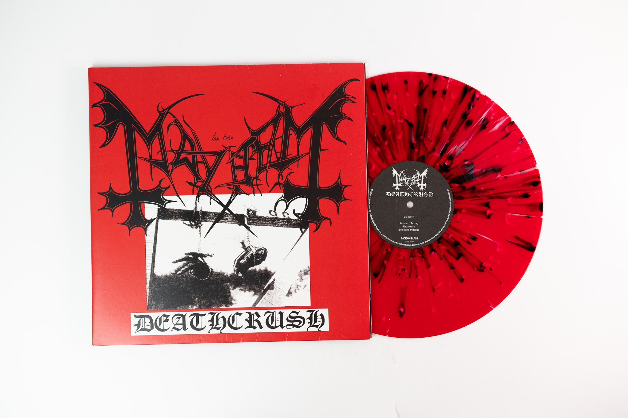 Mayhem - Deathcrush on Back on Black Red White & Black Splatter Vinyl Reissue