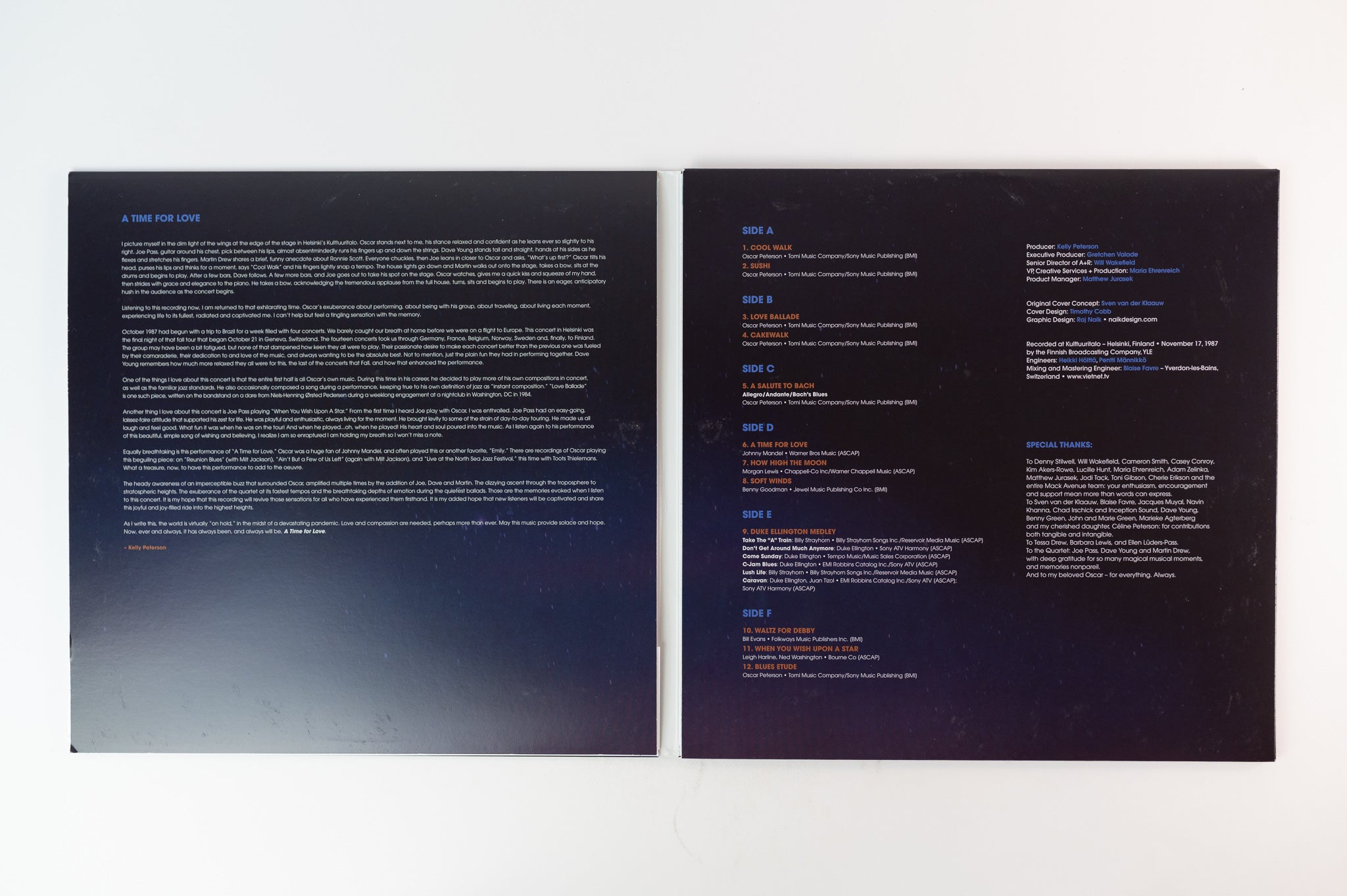 Oscar Peterson - A Time For Love: The Oscar Peterson Quartet - Live In Helsinki, 1987 on Mack Avenue Blue Vinyl 180 Gram