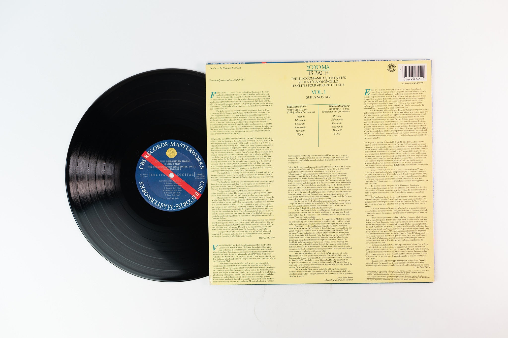 Yo-Yo Ma, J.S. Bach - The Unaccompanied Cello Suites / Suiten Für Violoncello / Les Suites Pour Violoncelle Seul - Vol. 1, Suites Nos. 1 & 2 on CBS Masterworkas