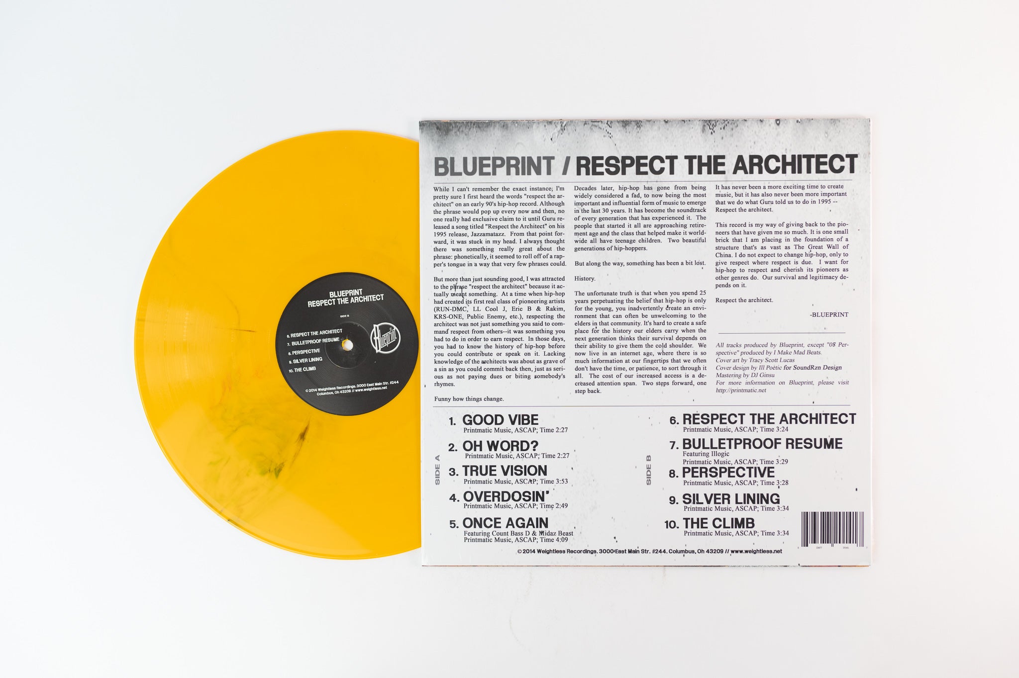 Blueprint - Respect The Architect on Weightless Limited Yellow Vinyl Reissue