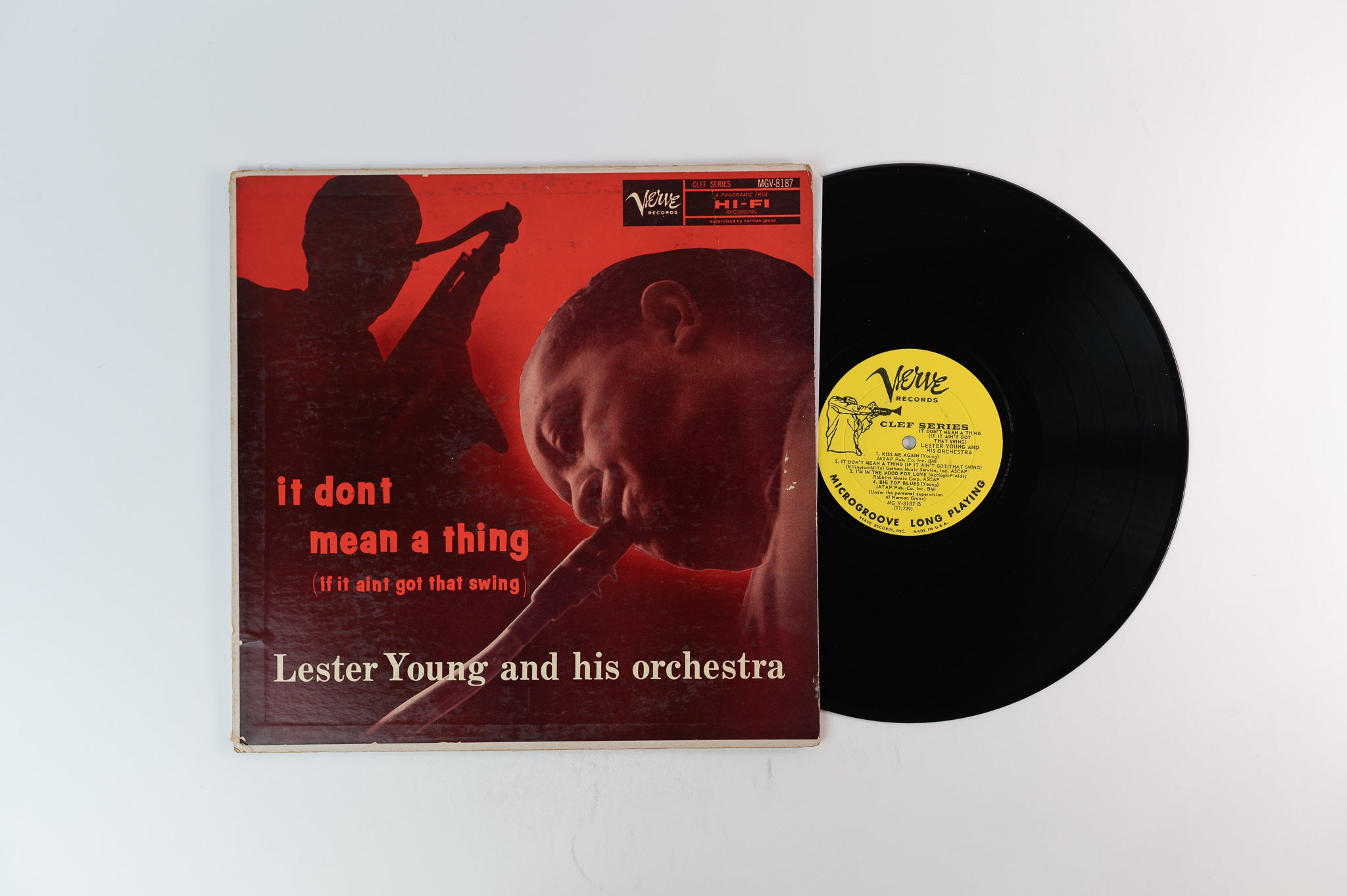 Lester Young And His Orchestra - It Don't Mean A Thing (If It Ain't Got That Swing) on Verve Clef Mono Deep Groove Trumpeter Label 1957 Reissue