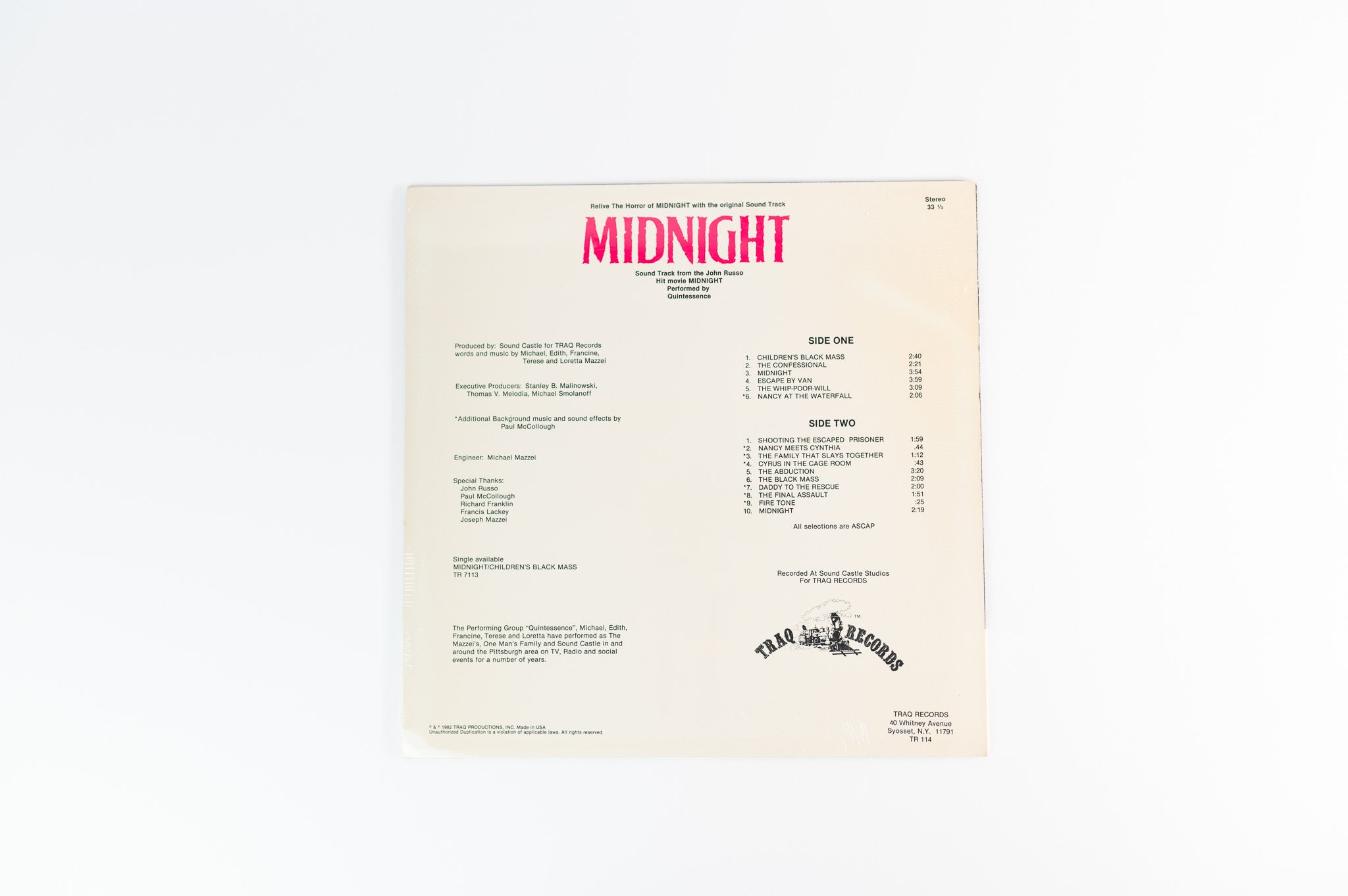 Quintessence - Midnight (Original Soundtrack) on TRAQ Records Sealed