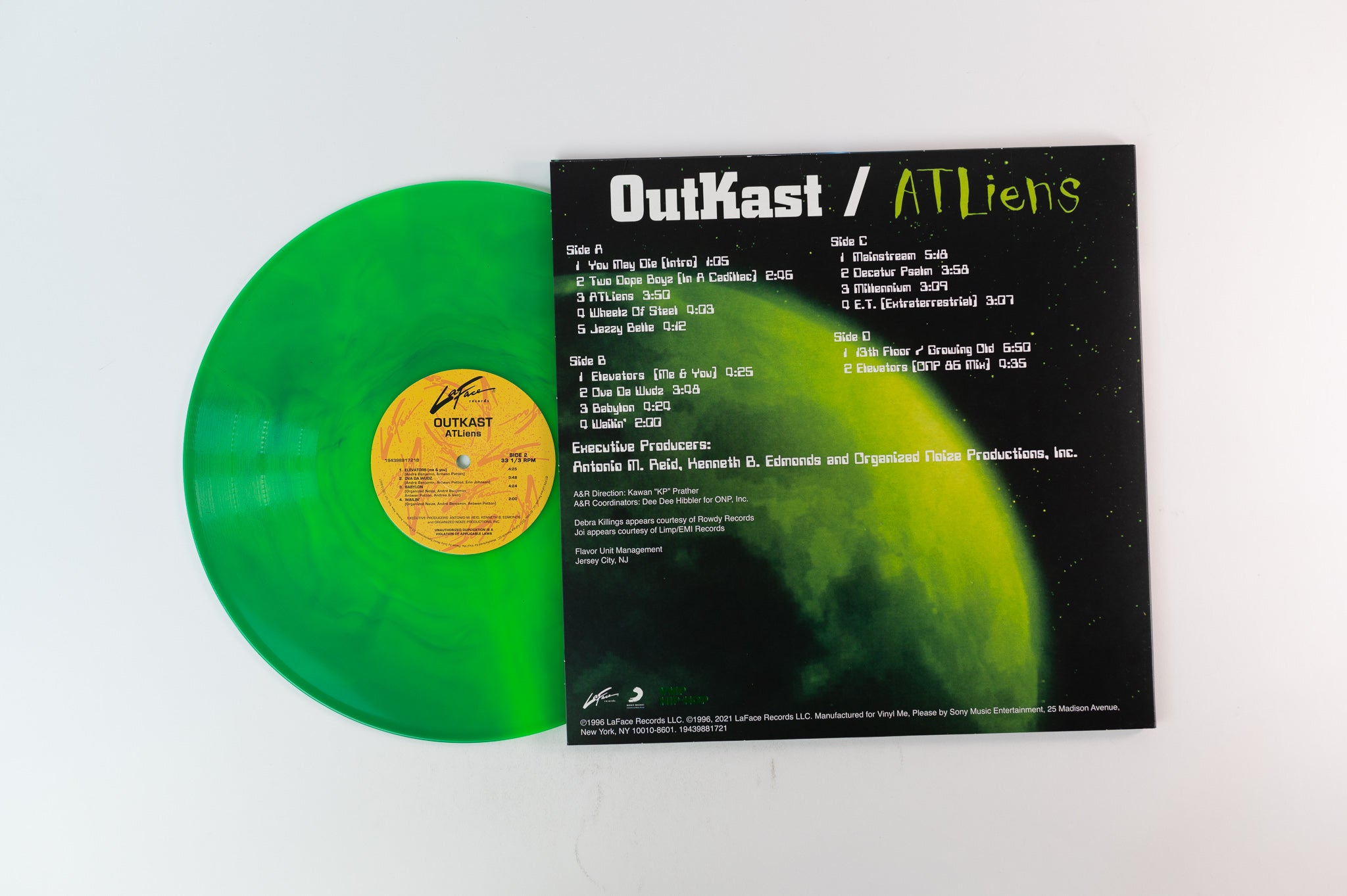 OutKast - ATLiens on Leface Vinyl Me Please Neon Green & Blue Galaxy Vinyl Reissue
