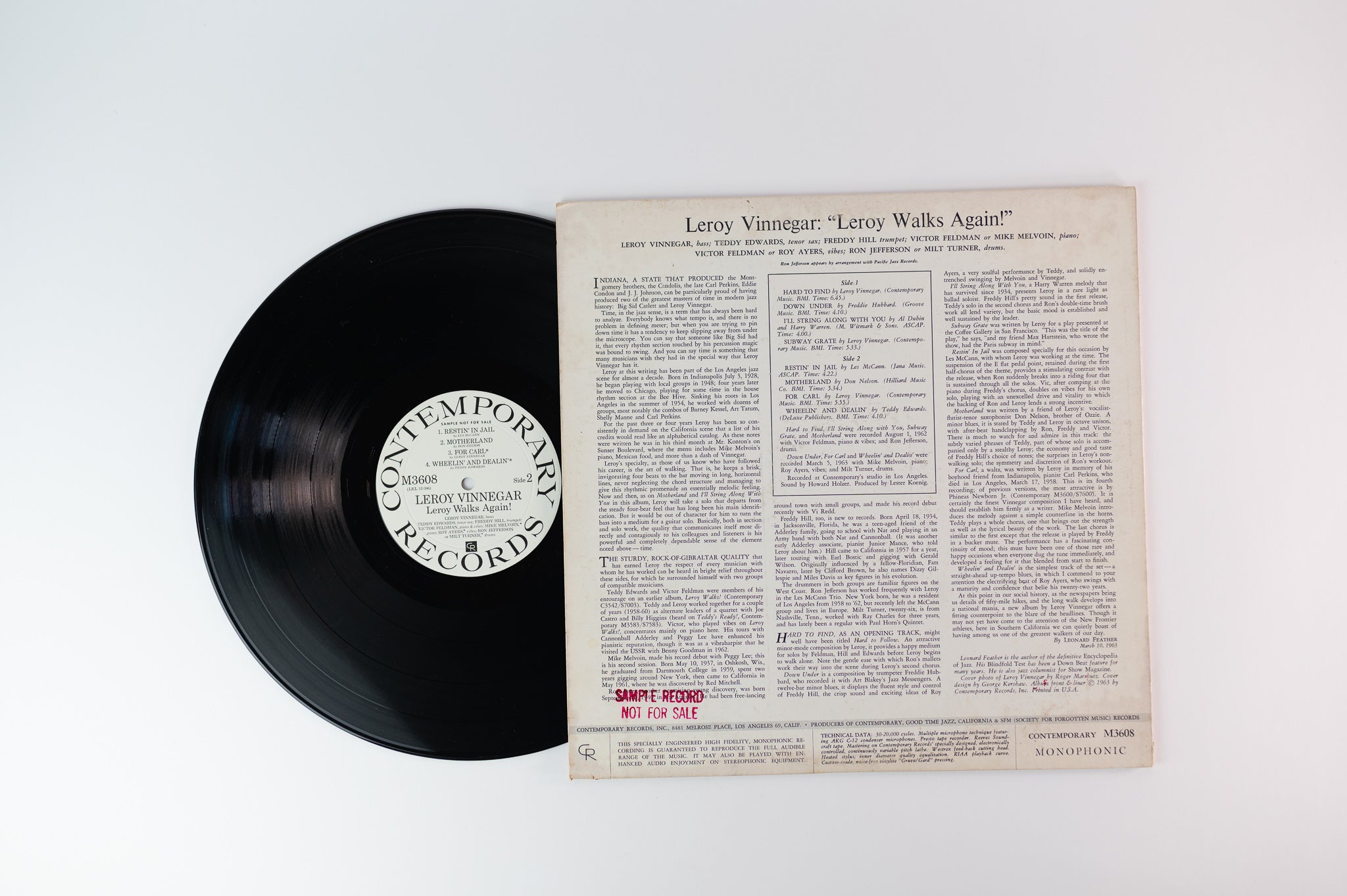 Leroy Vinnegar Quintet - Leroy Walks Again on Contemporary Mono Deep Groove White Label Promo
