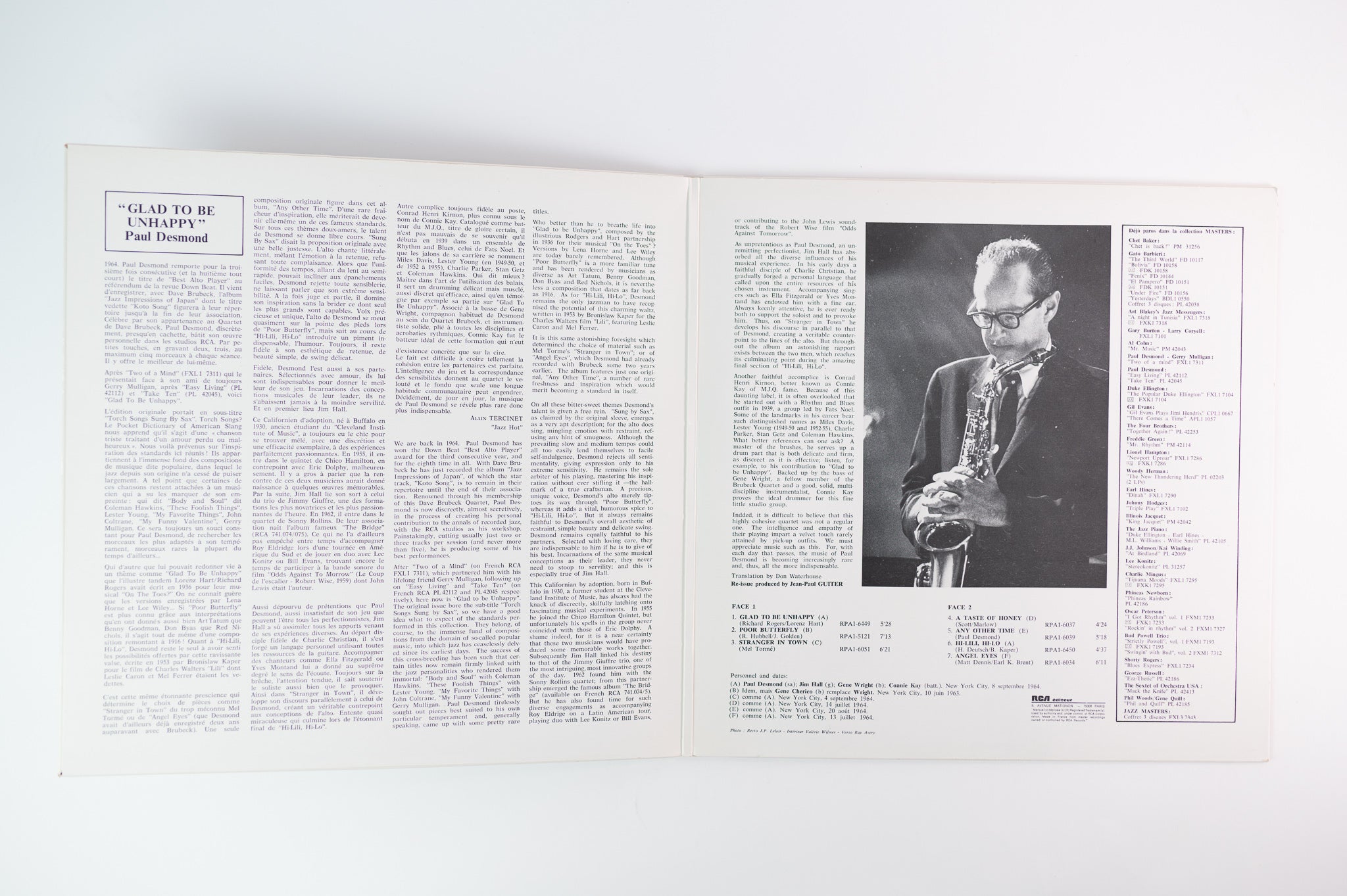 Paul Desmond - Glad To Be Unhappy on RCA French Reissue