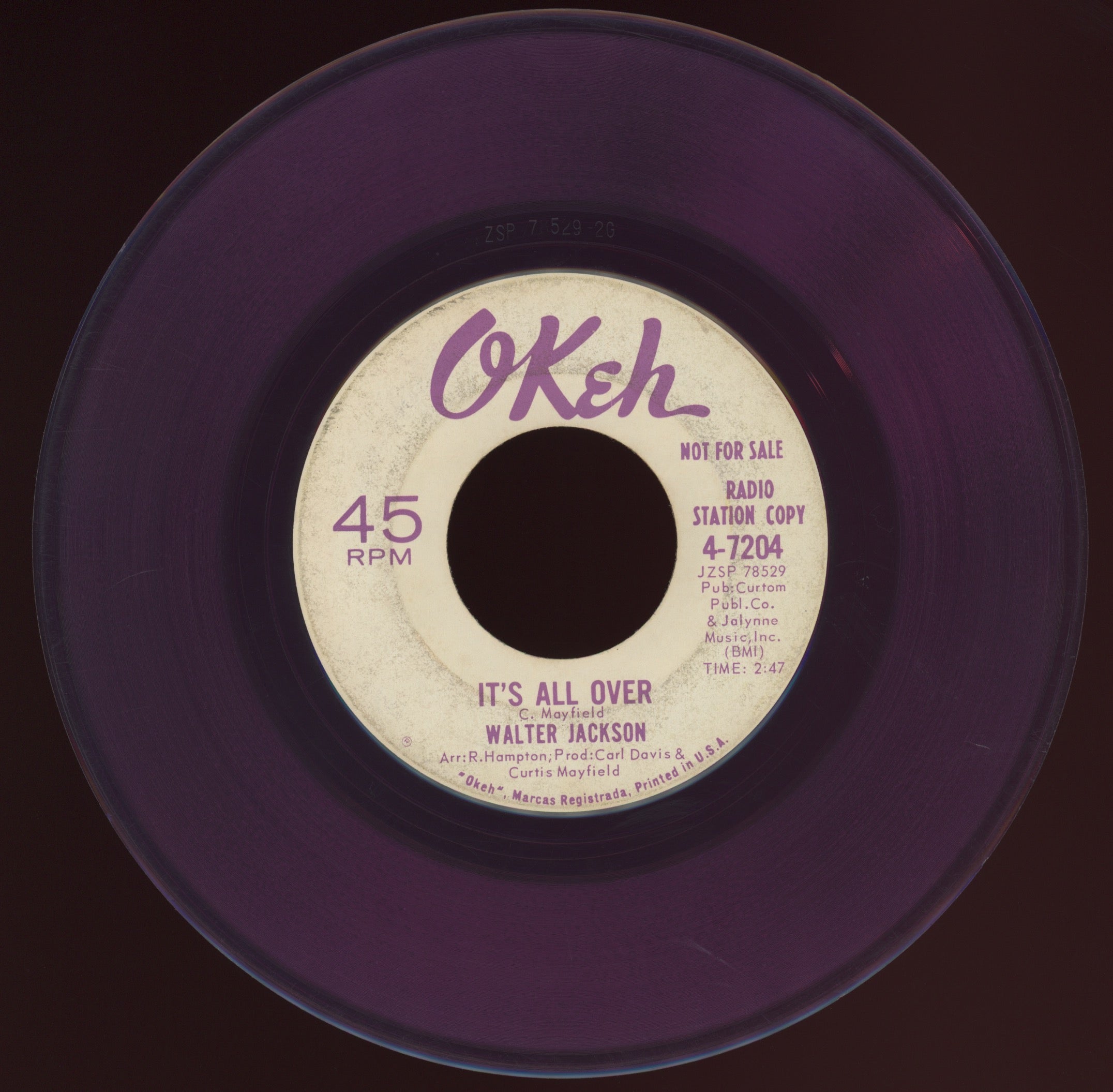 Walter Jackson / Vibrations- It's All Over / Sloop Dance on Okeh Purple Vinyl Promo