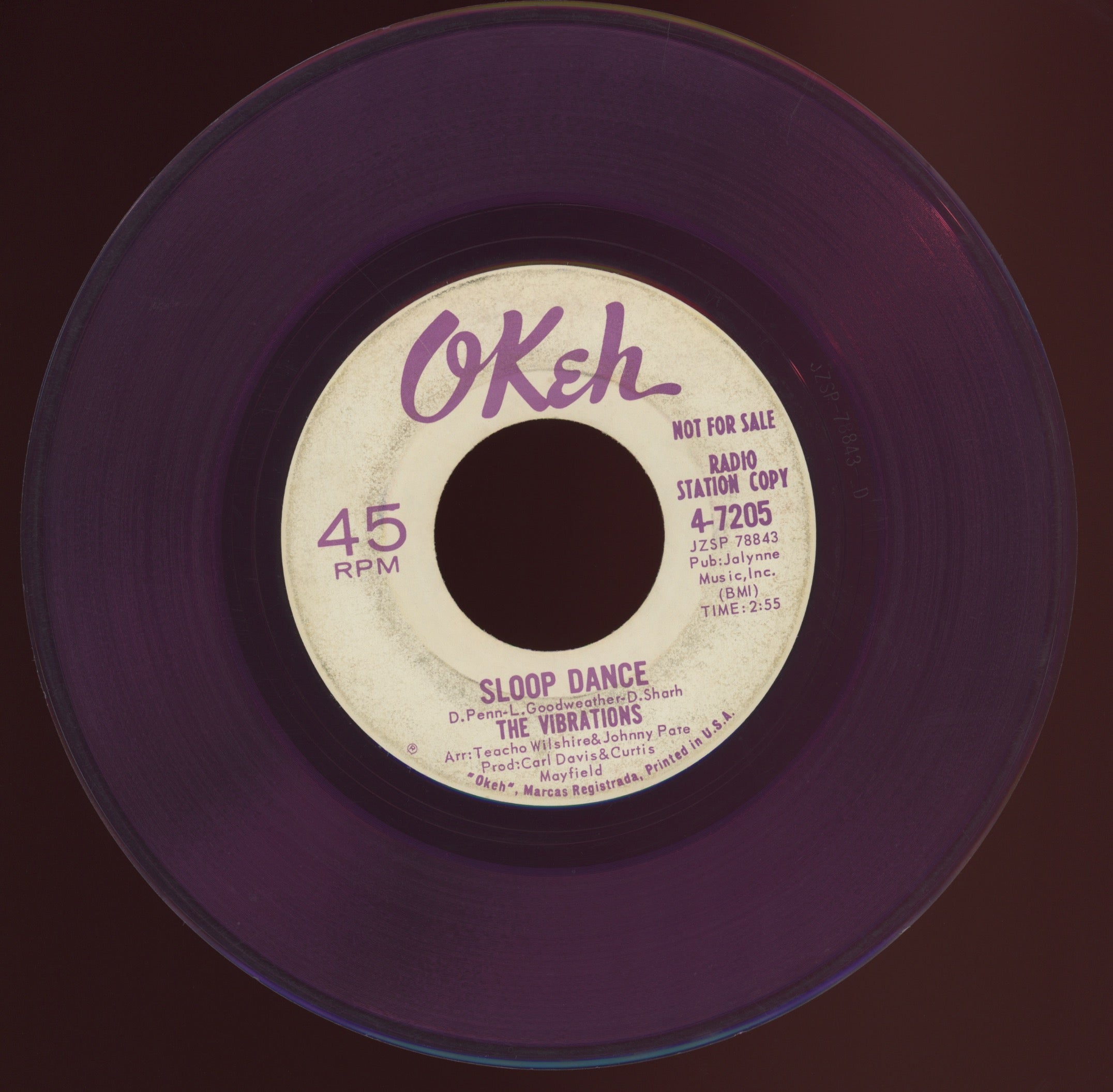 Walter Jackson / Vibrations- It's All Over / Sloop Dance on Okeh Purple Vinyl Promo
