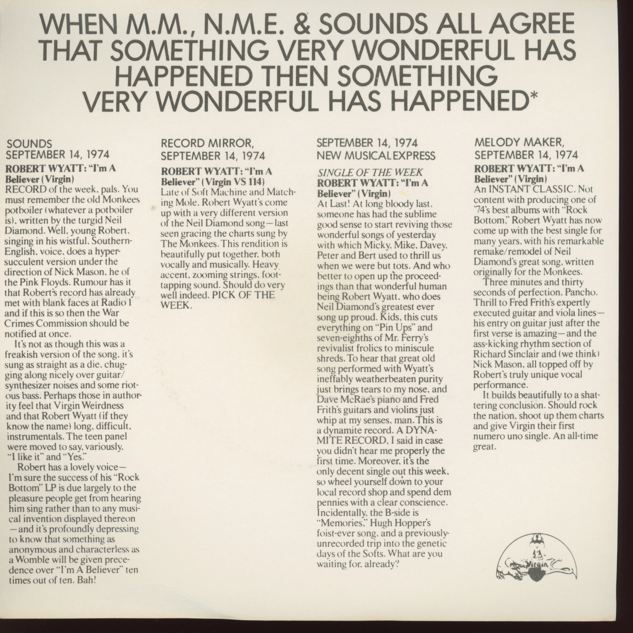 Robert Wyatt - I'm A Believer on Virgin Promo