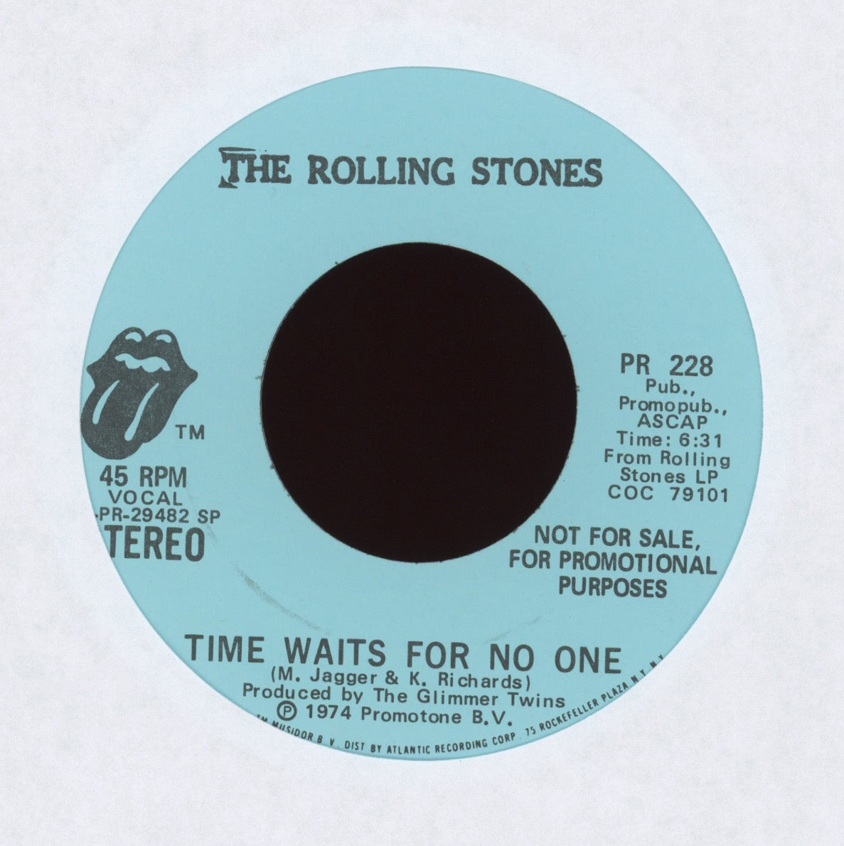 The Rolling Stones - Time Waits For No One on Rolling Stones Records Rare Promo With Picture Sleeve