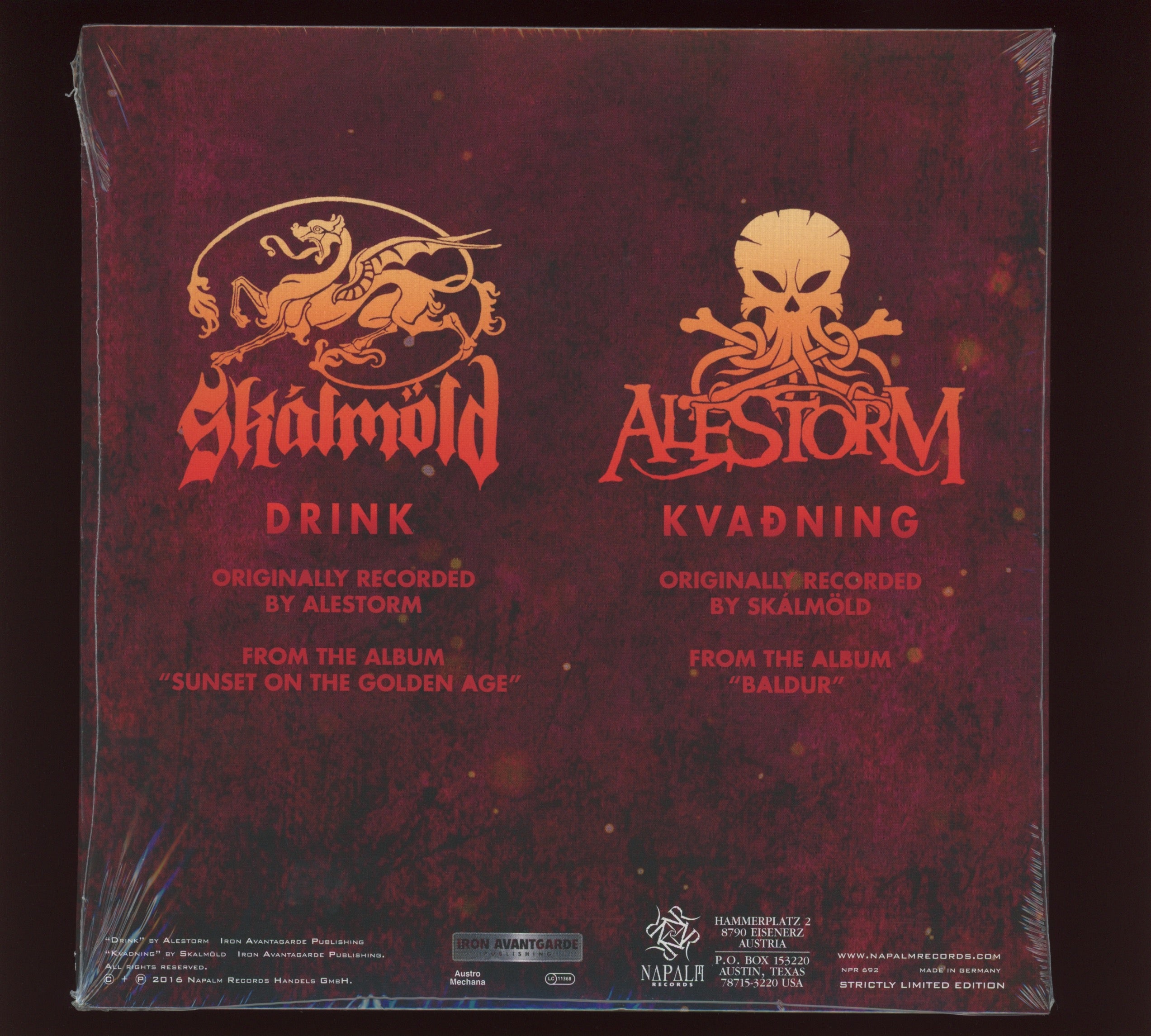 Skálmöld - Skálstorm (Drink - Kvaðning) on Napalm Pink Vinyl Split 7" Austrian Pressing