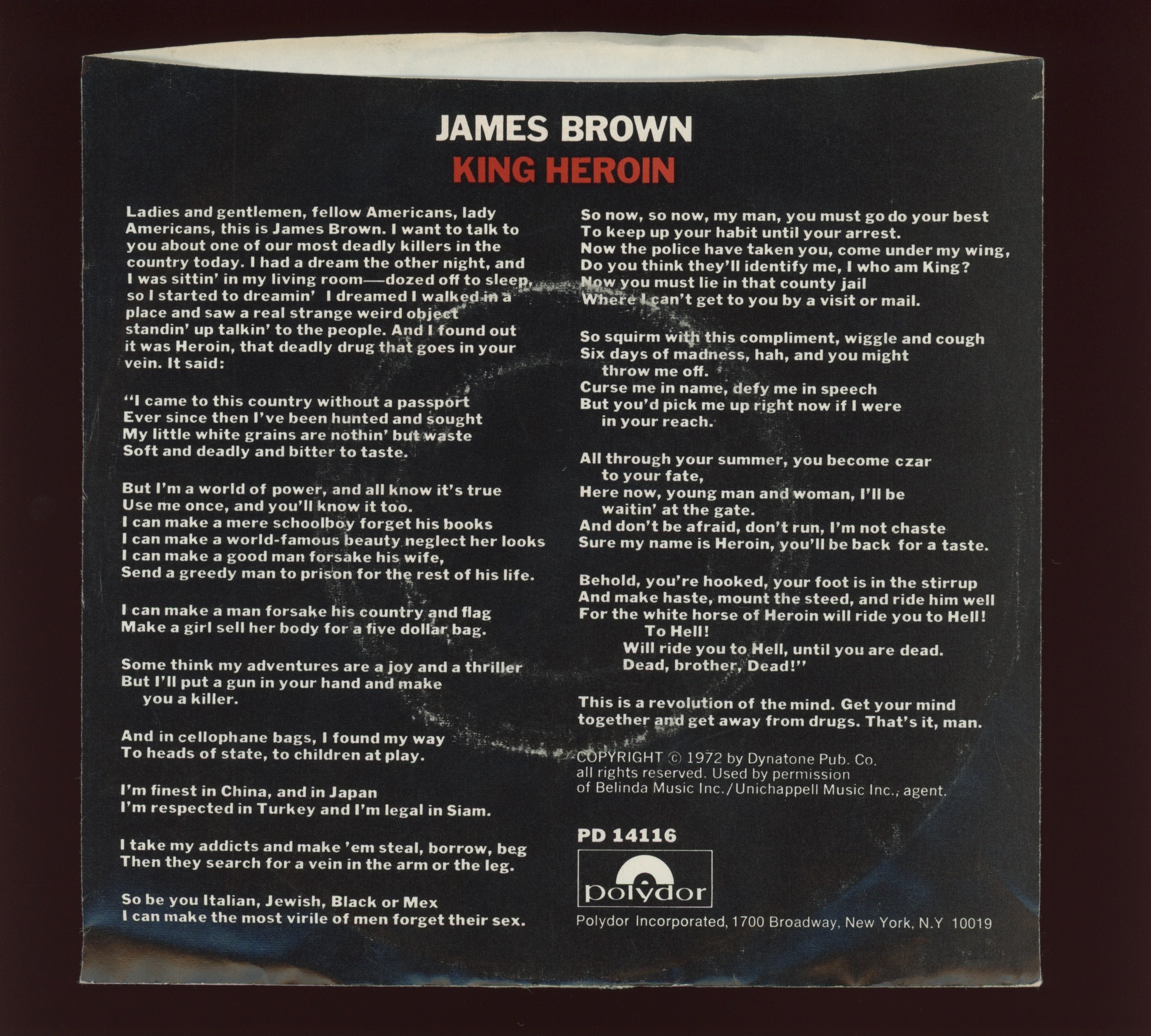 James Brown - King Heroin on Polydor Promo