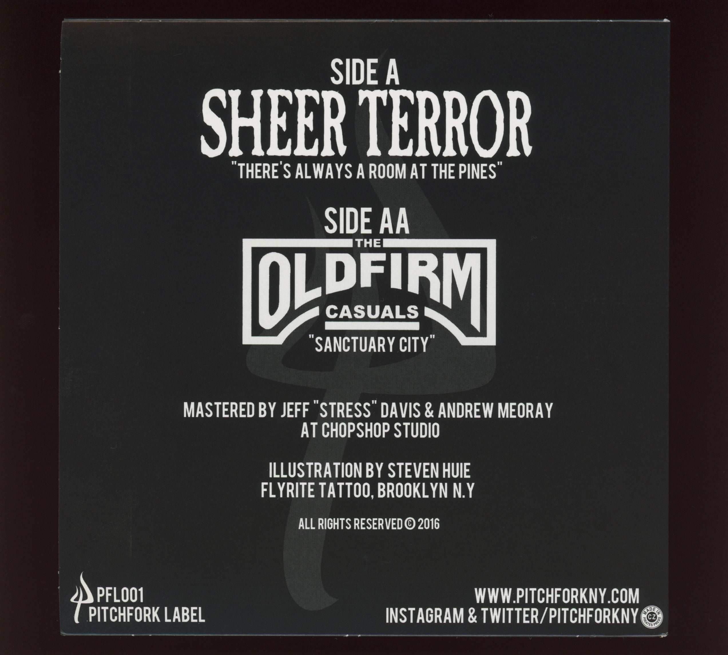 Sheer Terror / Old Firm Casuals - Always a Room at the Pines on Pitchfork Blue and Black Vinyl Split 7"