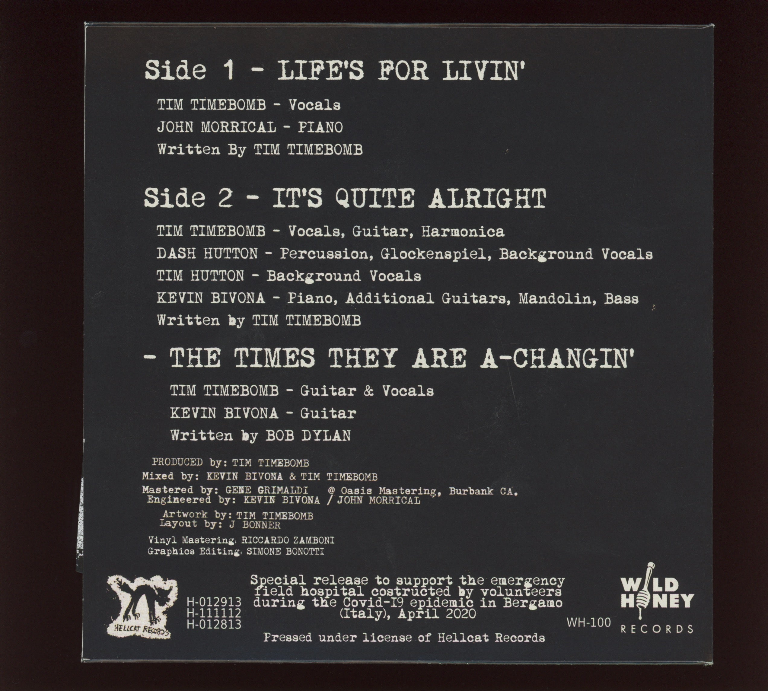 Tim Timebomb - Life's For Livin' on Wild Honey Blue Vinyl