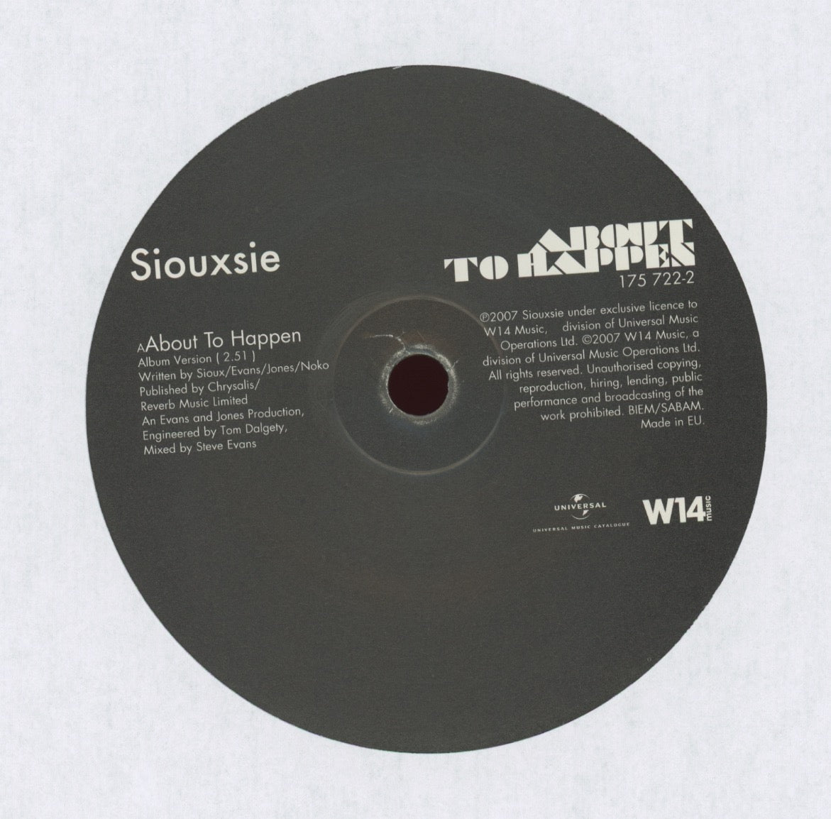 Siouxsie Sioux - About To Happen on W14 UK Press