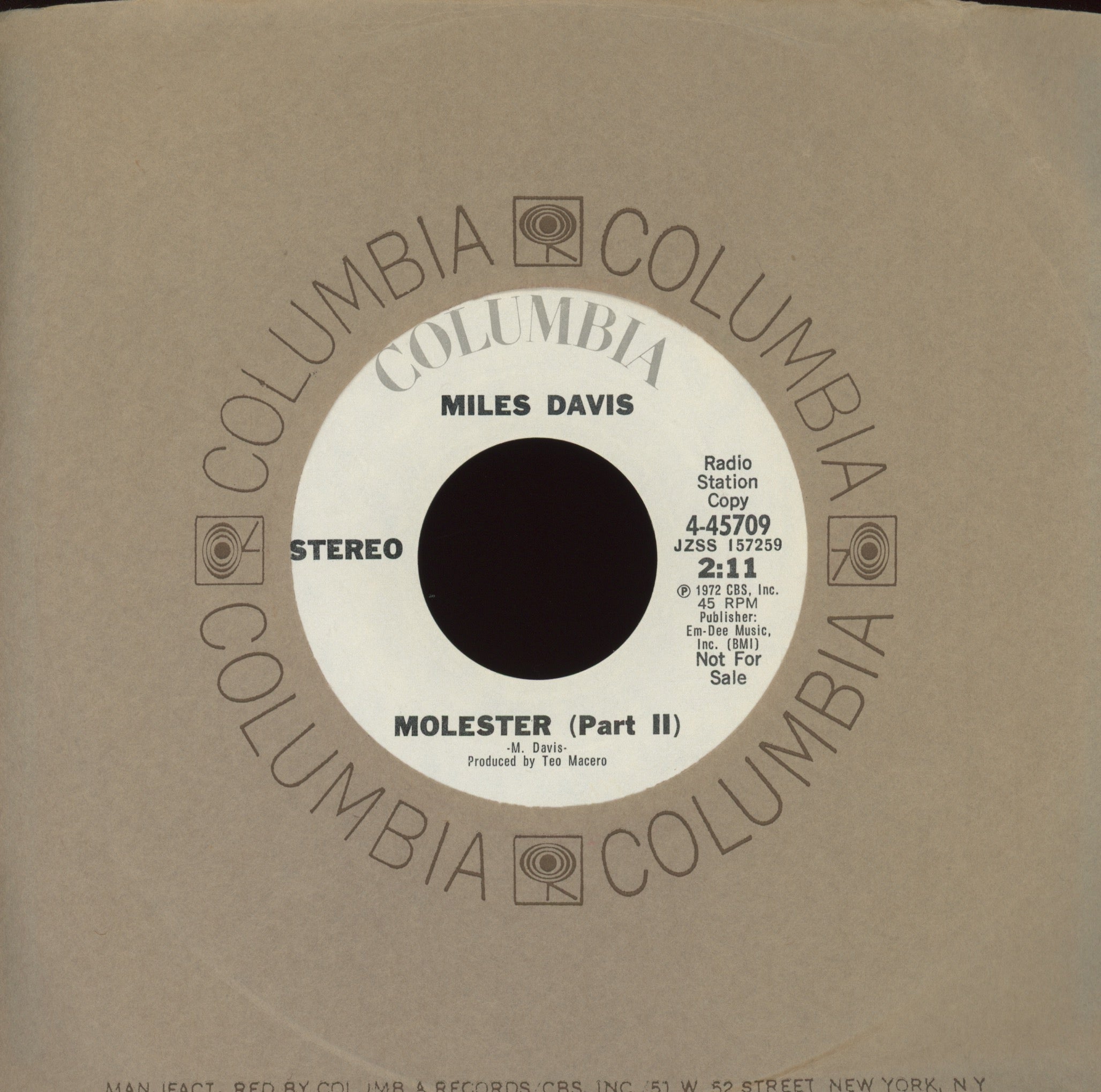 Miles Davis - Molester on Columbia Promo