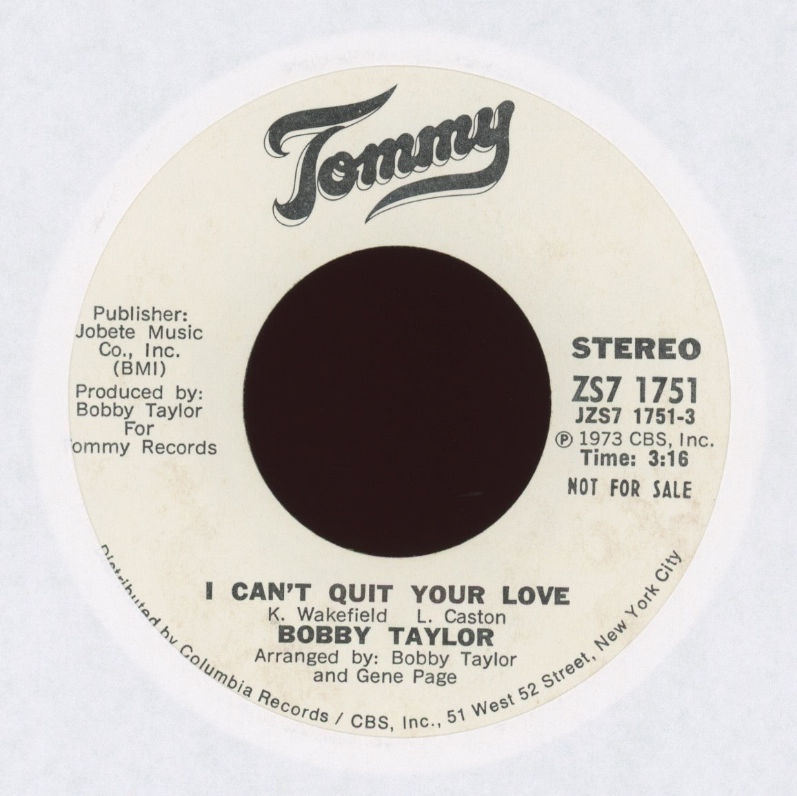 Bobby Taylor - I Can't Quit Your Love on Tommy Promo