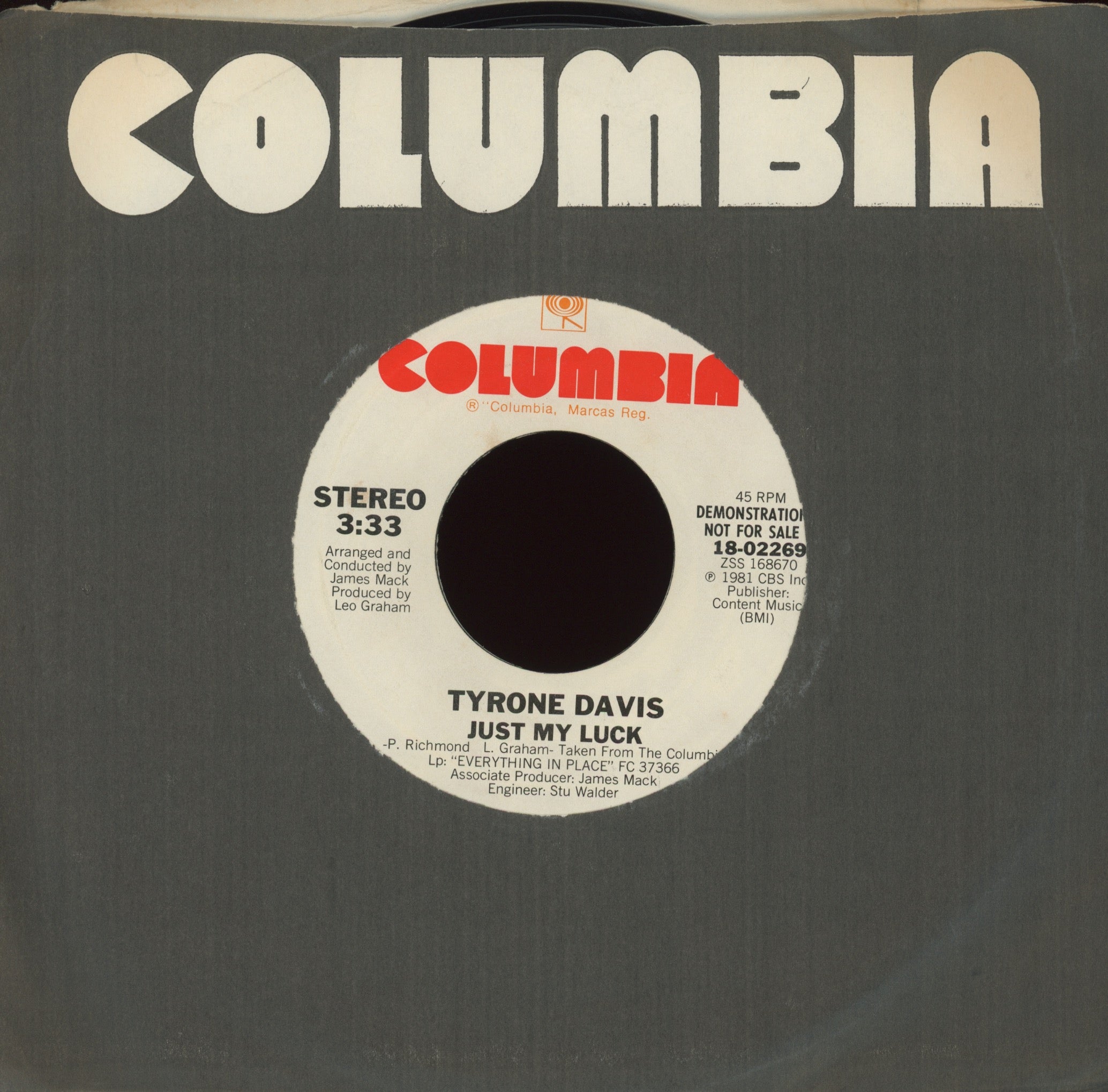 Tyrone Davis - Just My Luck on Columbia Promo