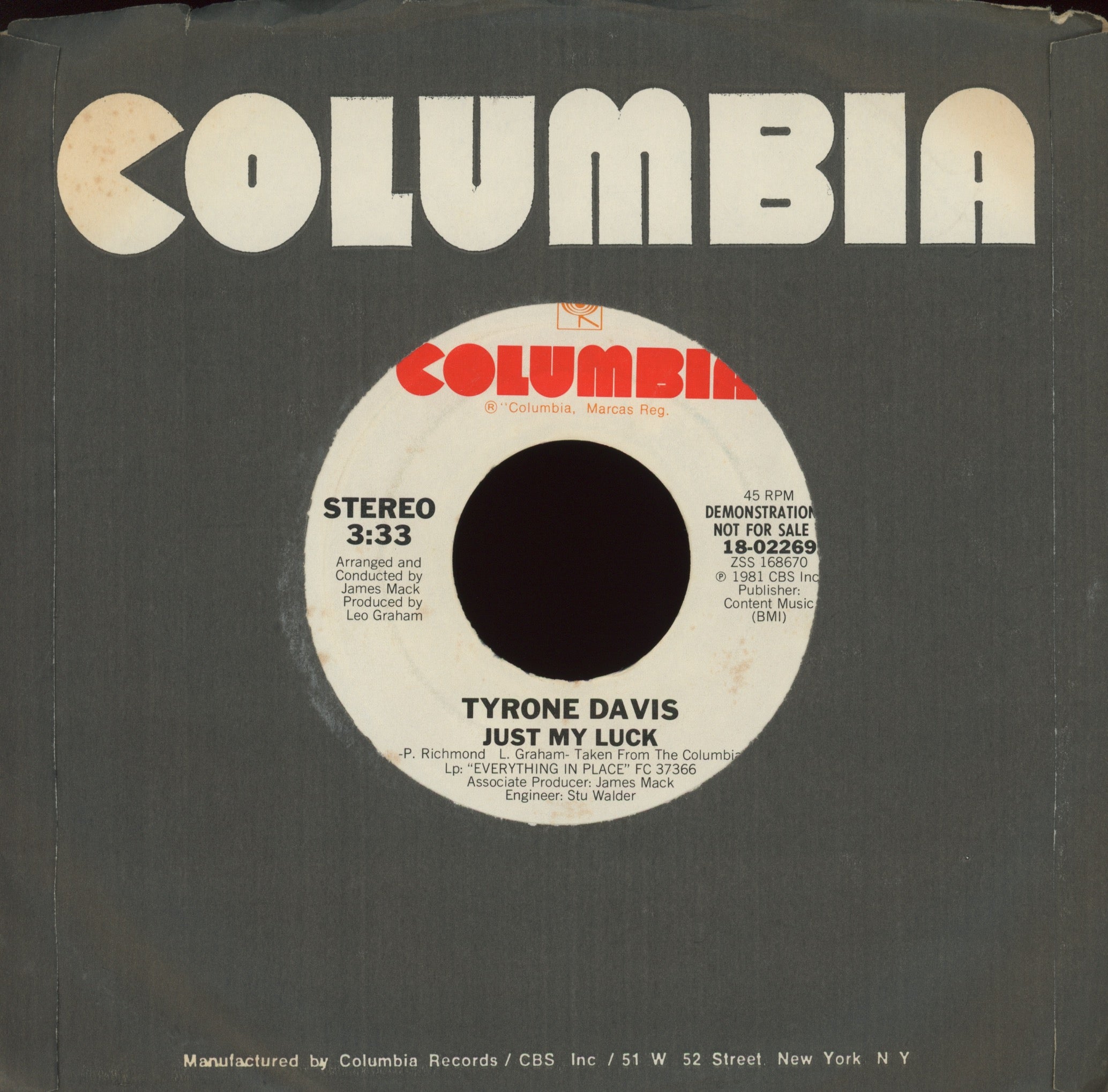 Tyrone Davis - Just My Luck on Columbia Promo