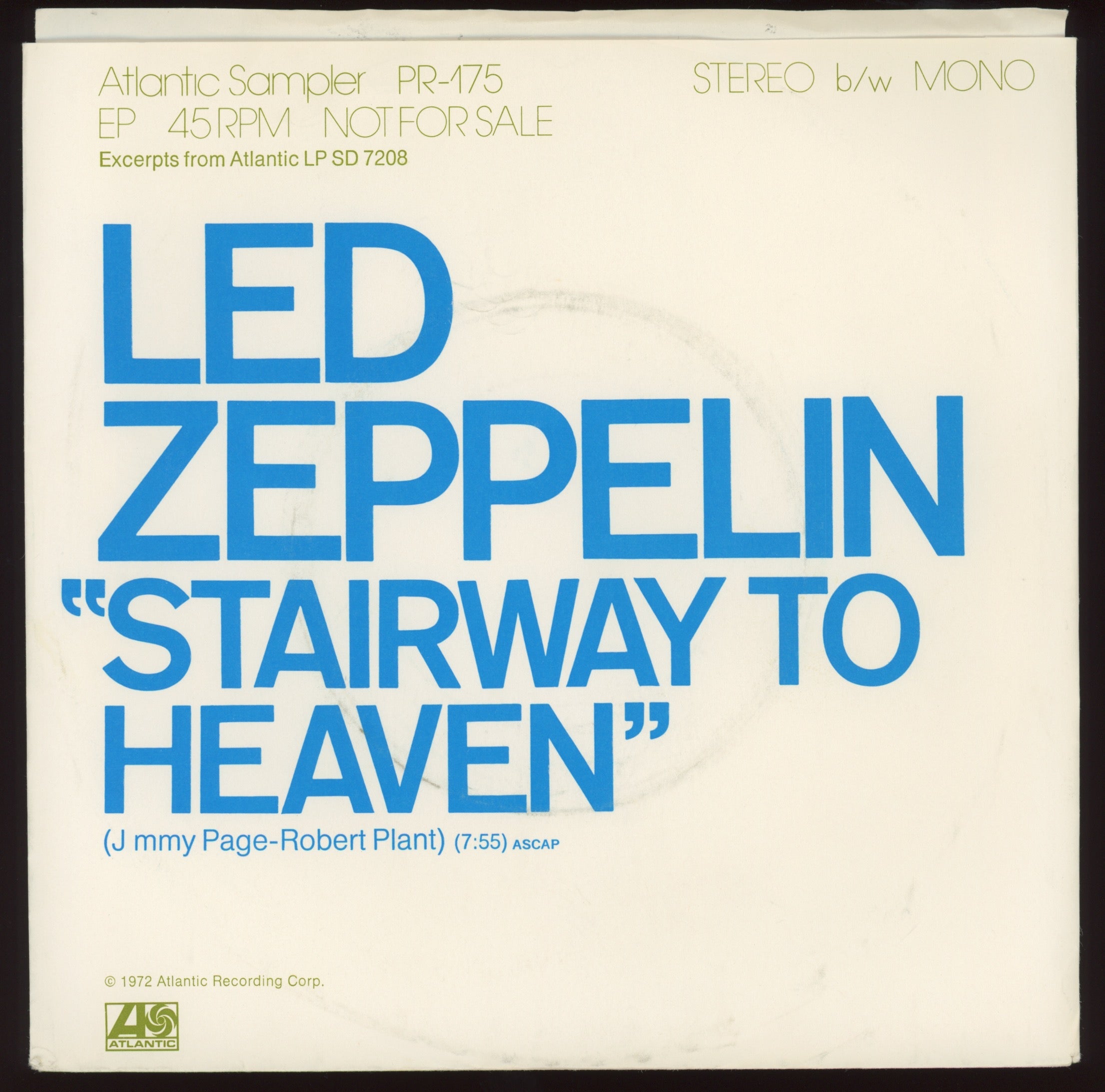Led Zeppelin - Stairway To Heaven on Atlantic Rare Promo With Picture Sleeve