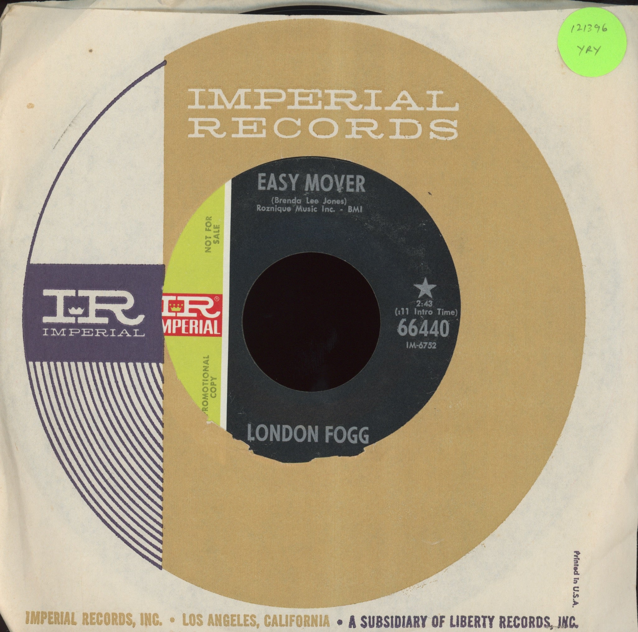 London Fog & The Continentals - Easy Mover / Trippin' on Imperial Promo