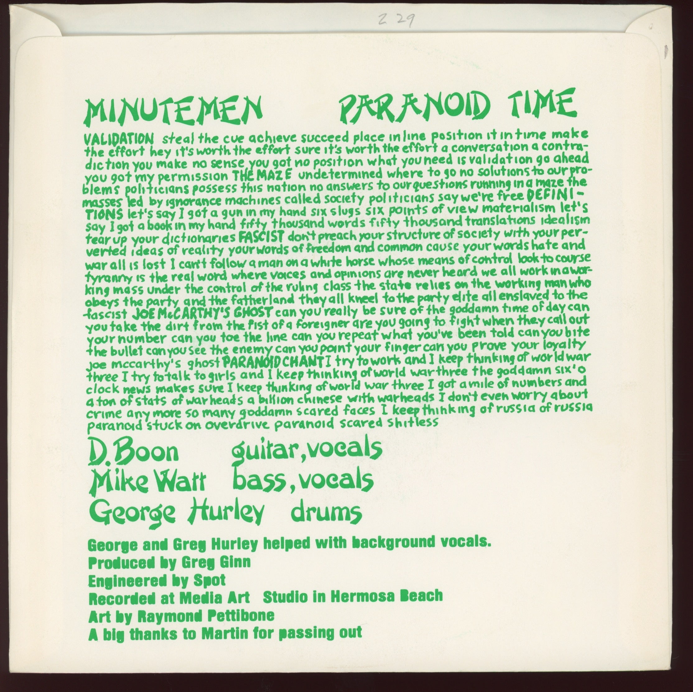 Minutemen - Paranoid Time on SST 1980's Repress