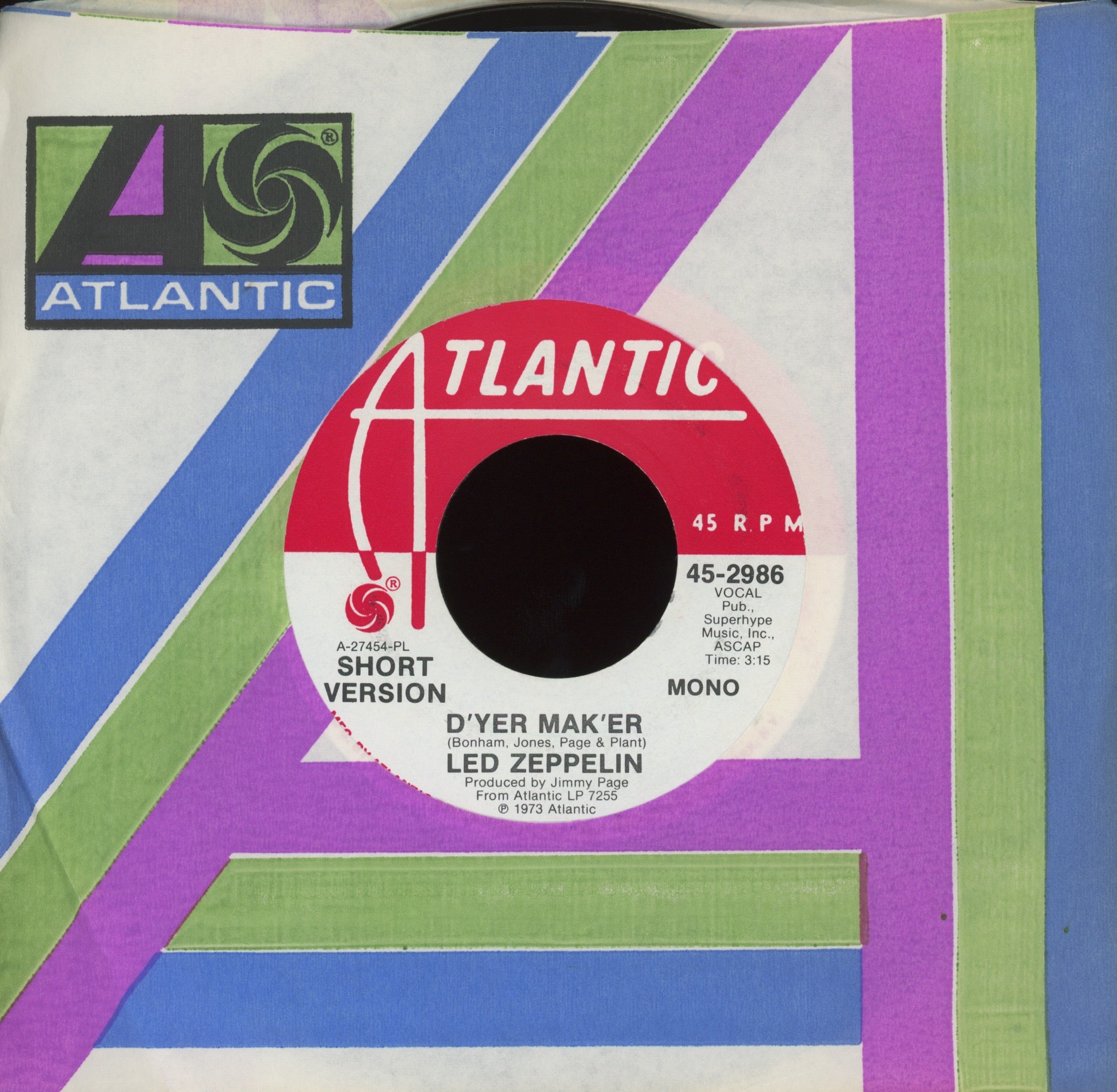 Led Zeppelin - D'yer Mak'er on Atlantic Mono Stereo Promo