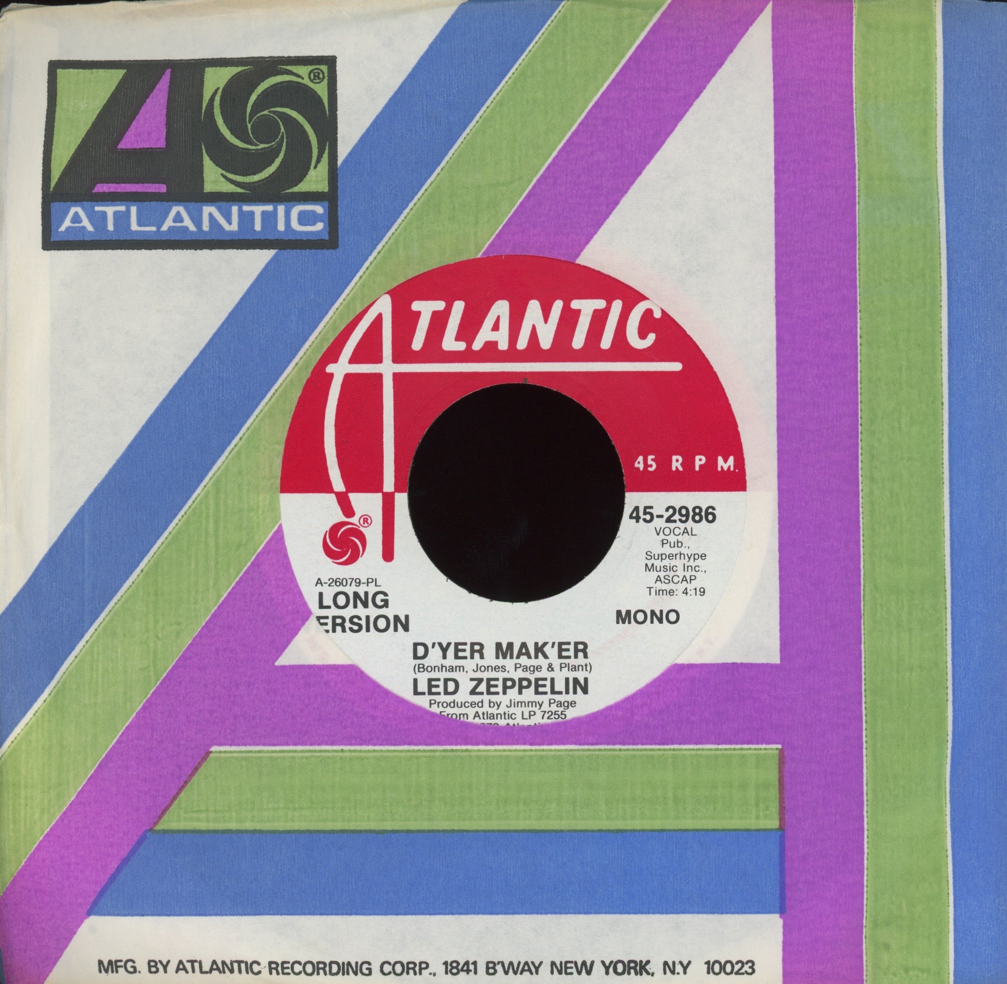 Led Zeppelin - D'yer Mak'er on Atlantic Mono Stereo Promo
