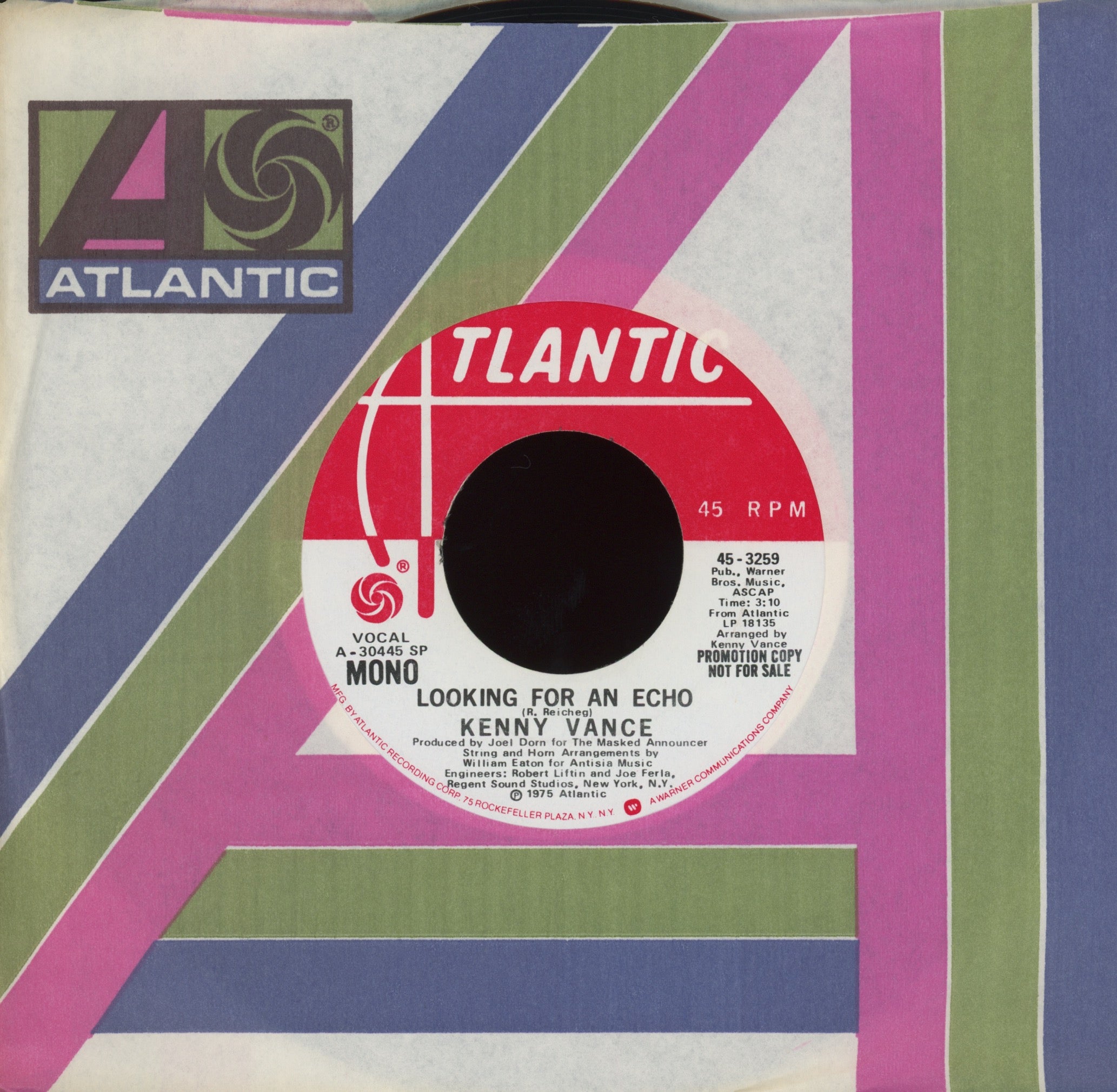 Kenny Vance - Looking For An Echo on Atlantic Mono Stereo Promo