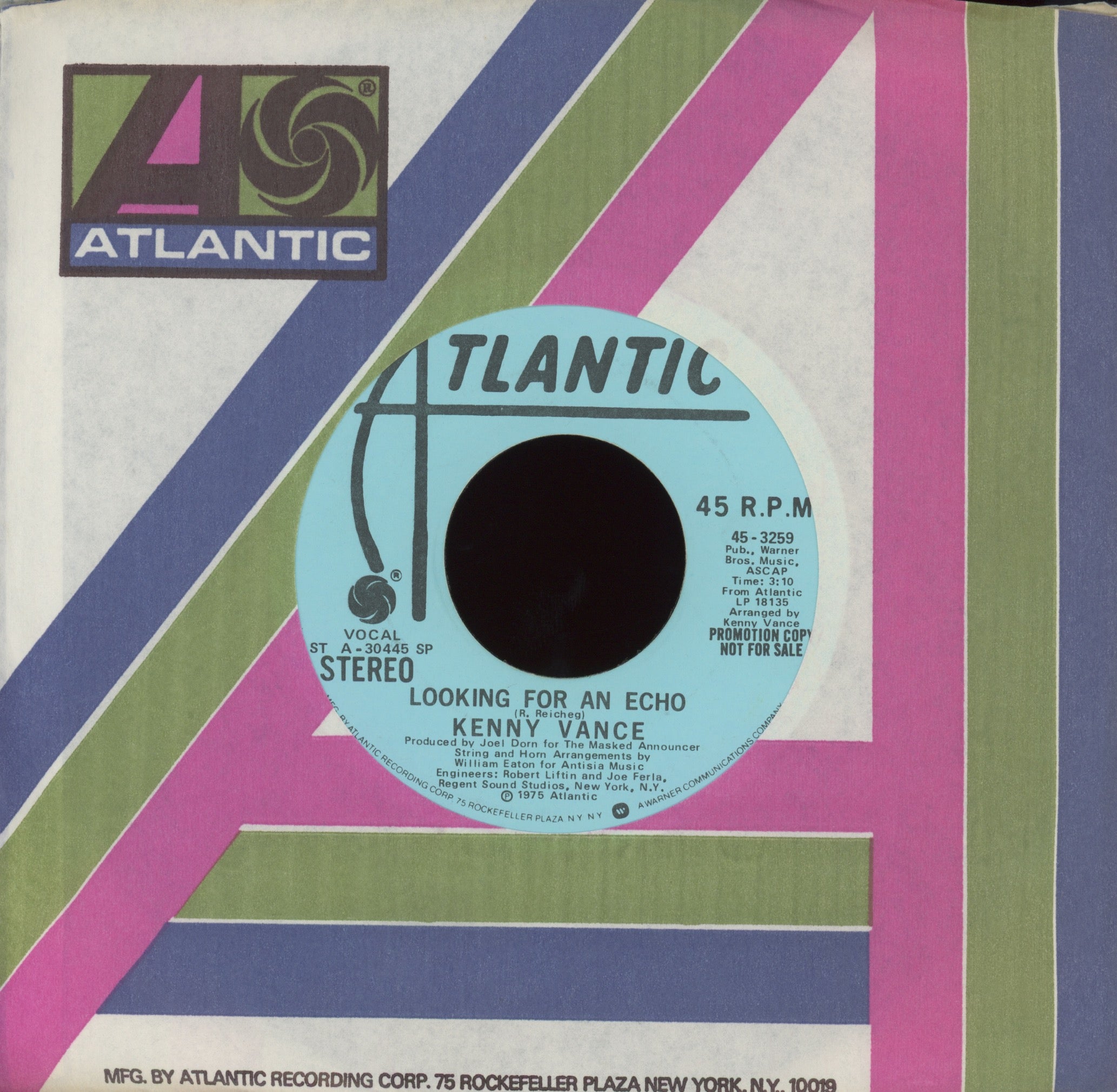 Kenny Vance - Looking For An Echo on Atlantic Mono Stereo Promo