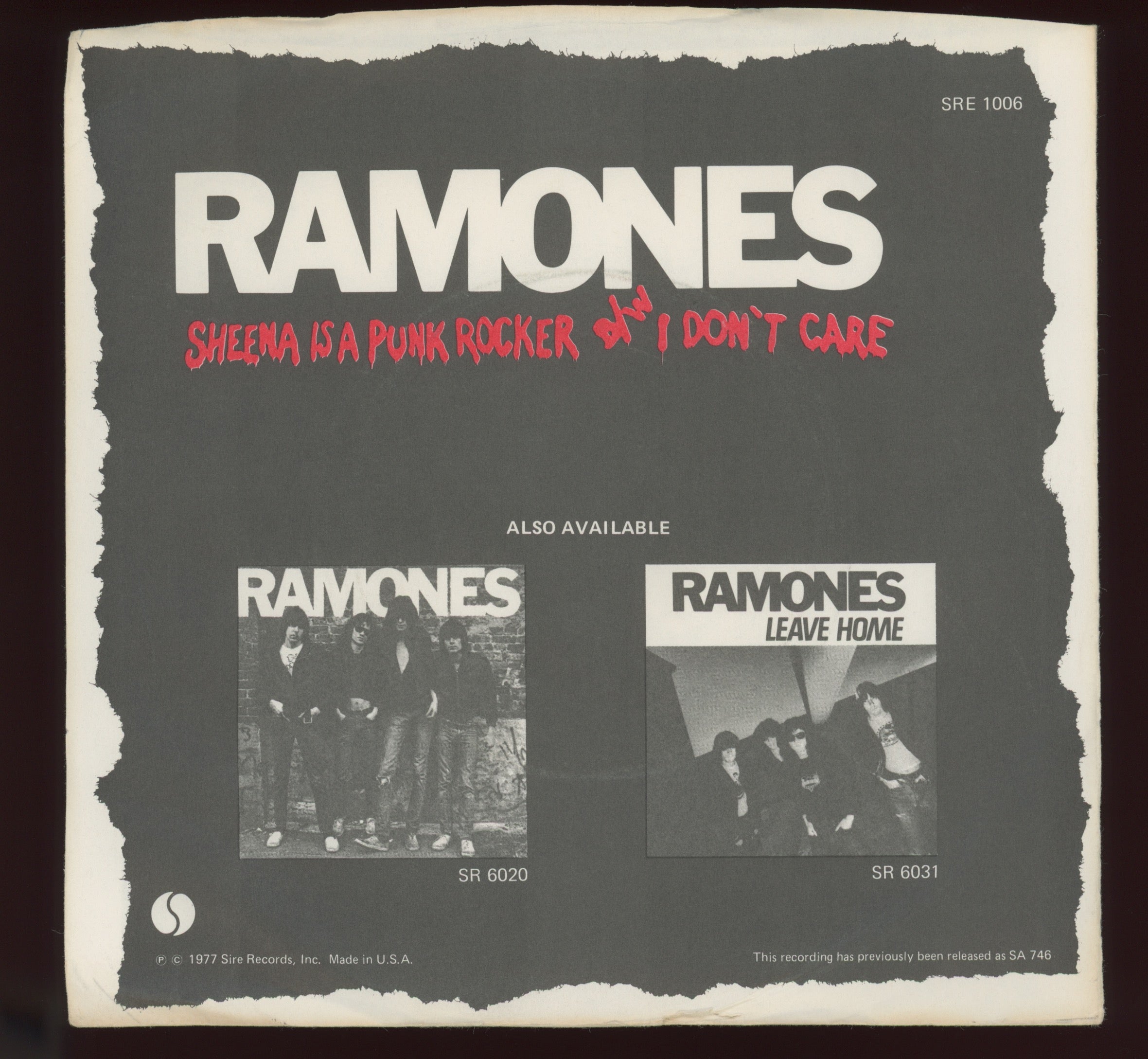 Ramones - Sheena Is A Punk Rocker on Sire Promo