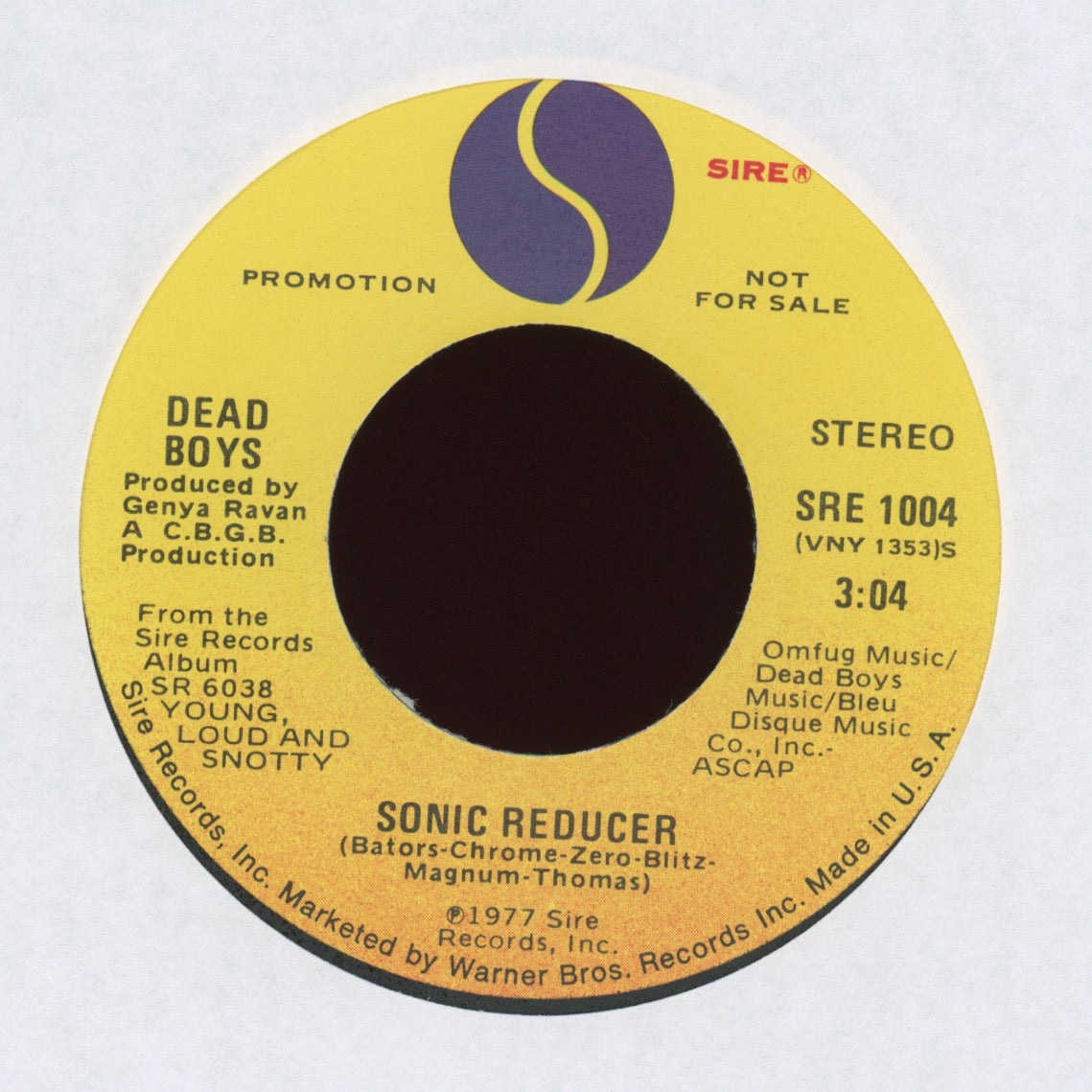 The Dead Boys - Sonic Reducer on Sire Promo