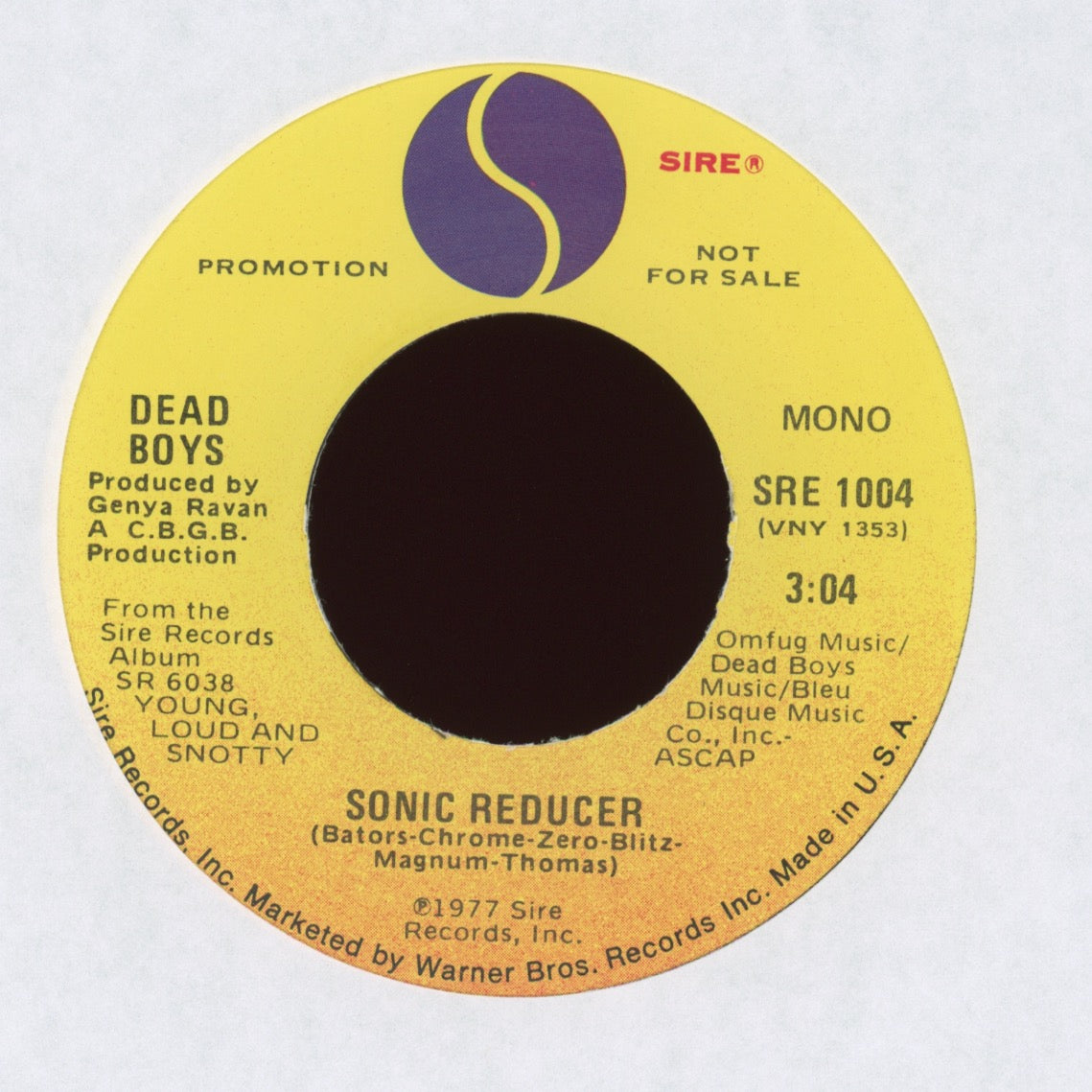 The Dead Boys - Sonic Reducer on Sire Promo