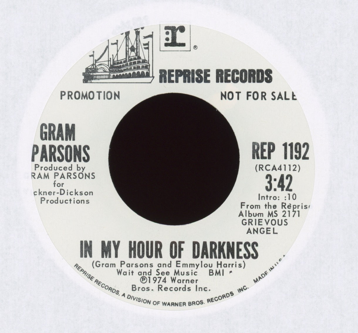 Gram Parsons - Love Hurts / In My Hour Of Darkness on Reprise Promo